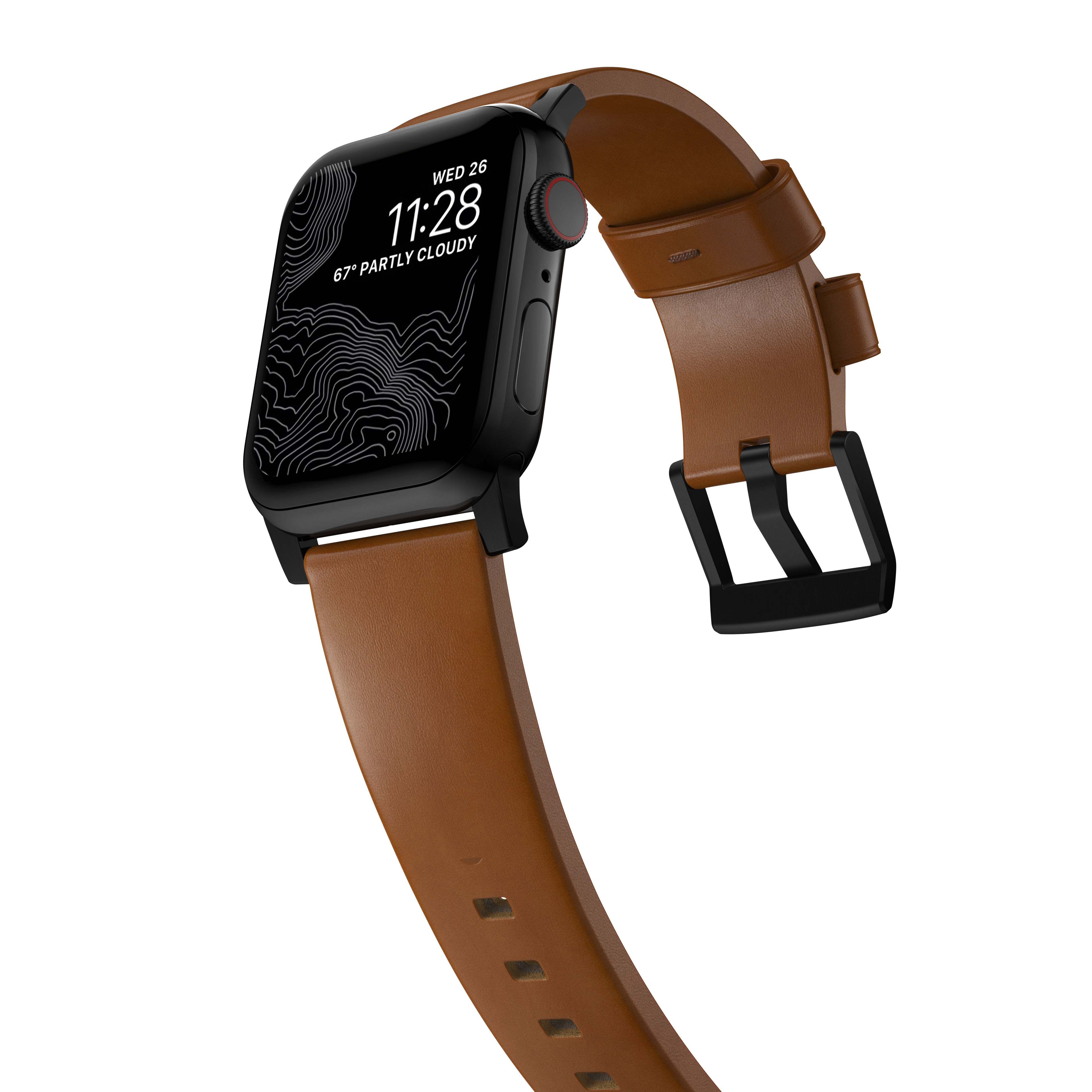 Apple Watch 44mm Modern Leather Band English Tan (Black Hardware)