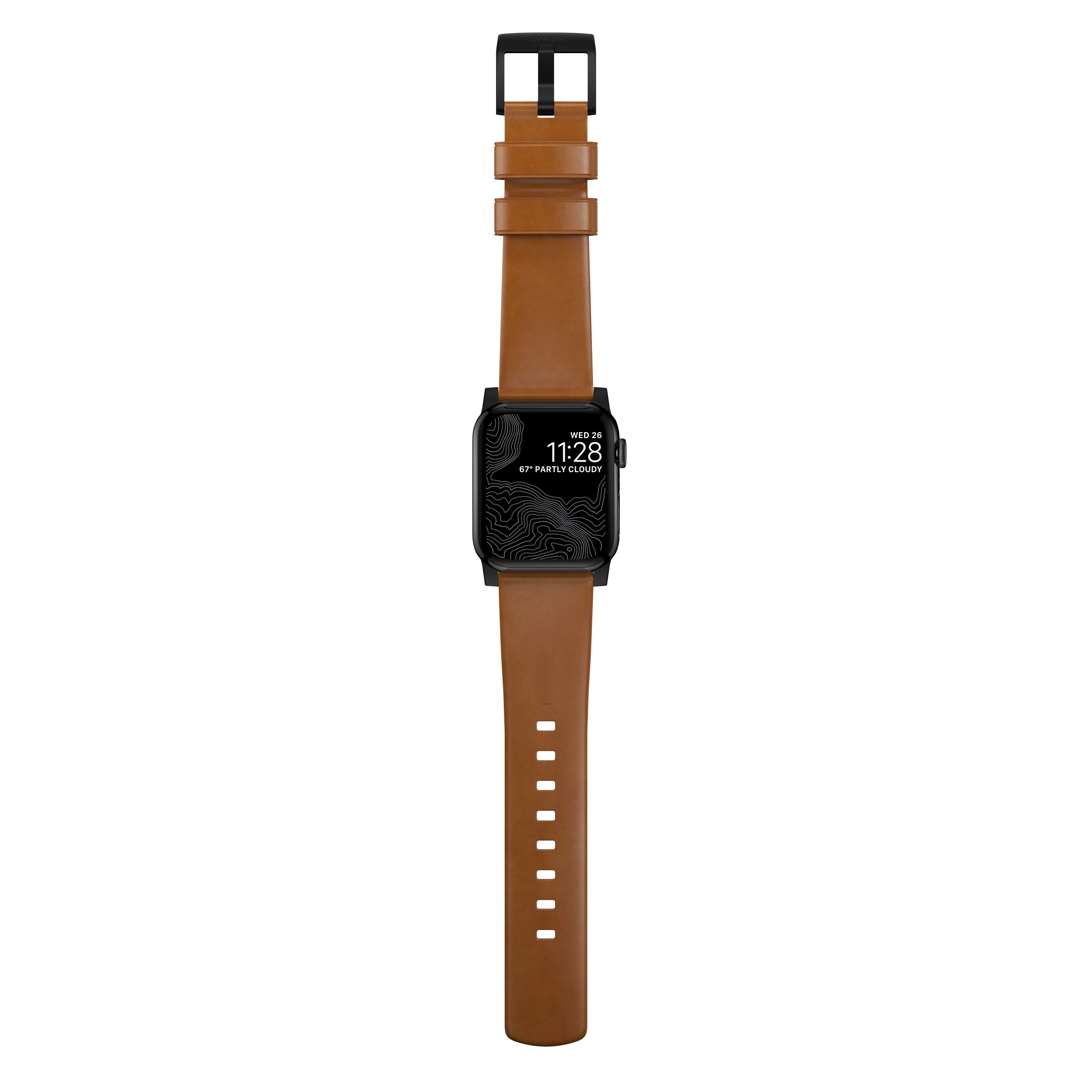 Apple Watch 44mm Modern Leather Band English Tan (Black Hardware)