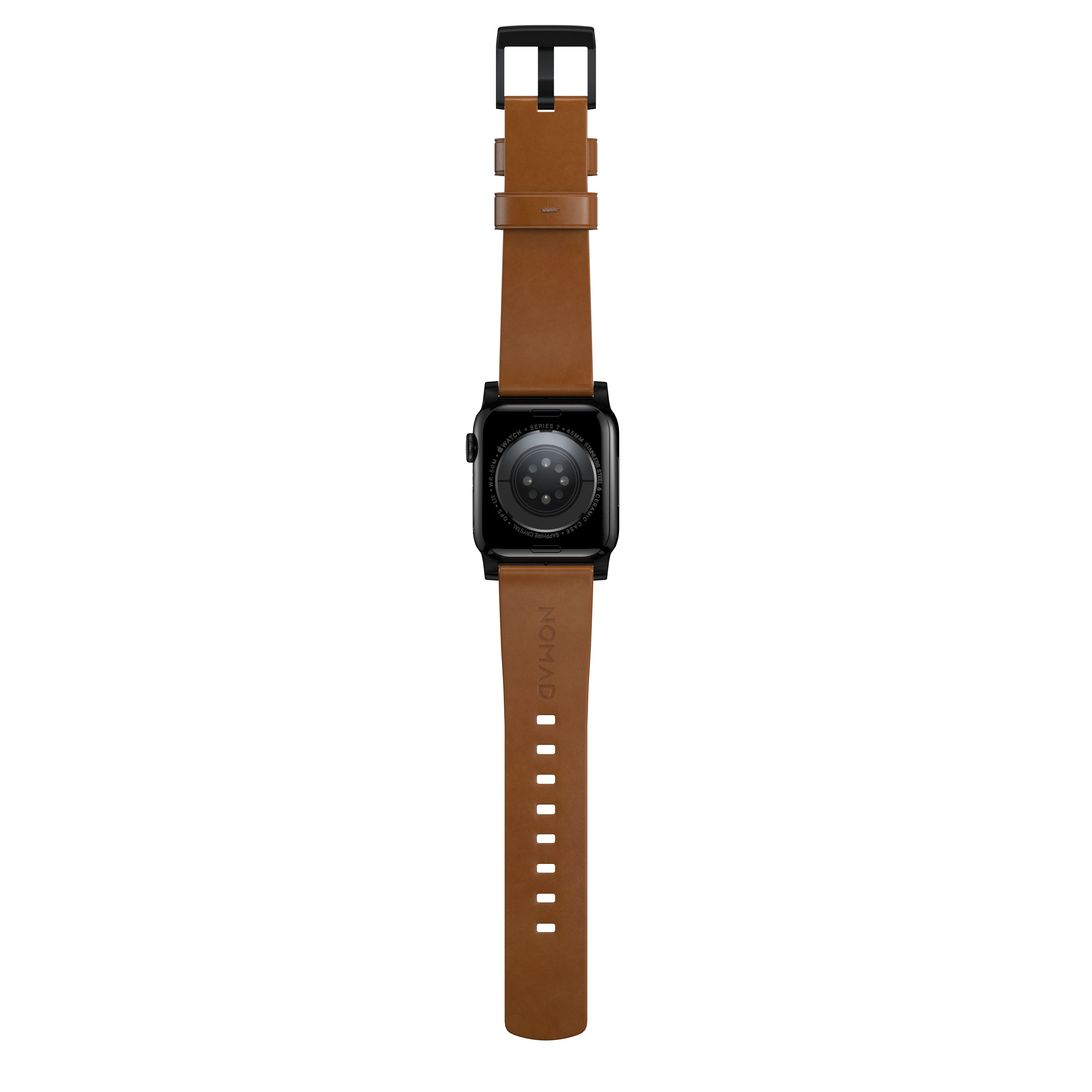 Apple Watch 44mm Modern Leather Band English Tan (Black Hardware)
