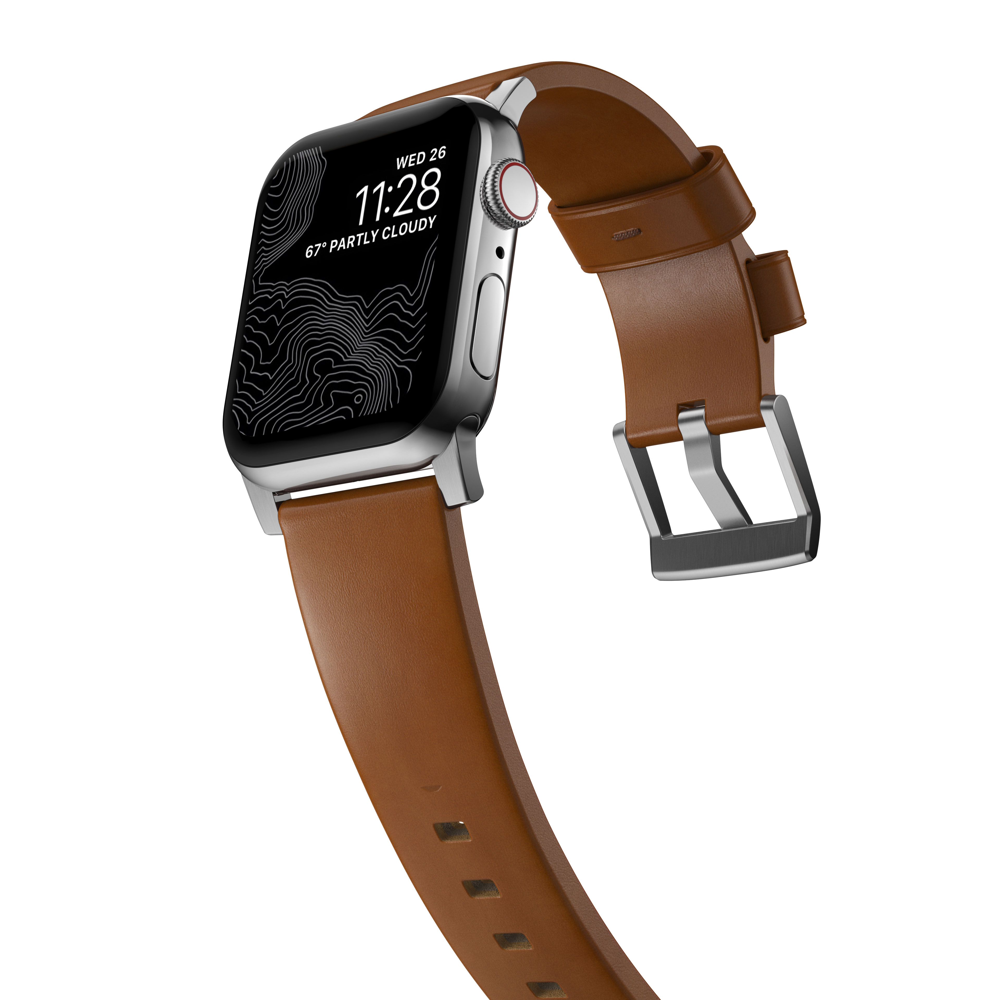 Apple Watch 42/44/45/49 mm Modern Leather Band English Tan (Silver Hardware)