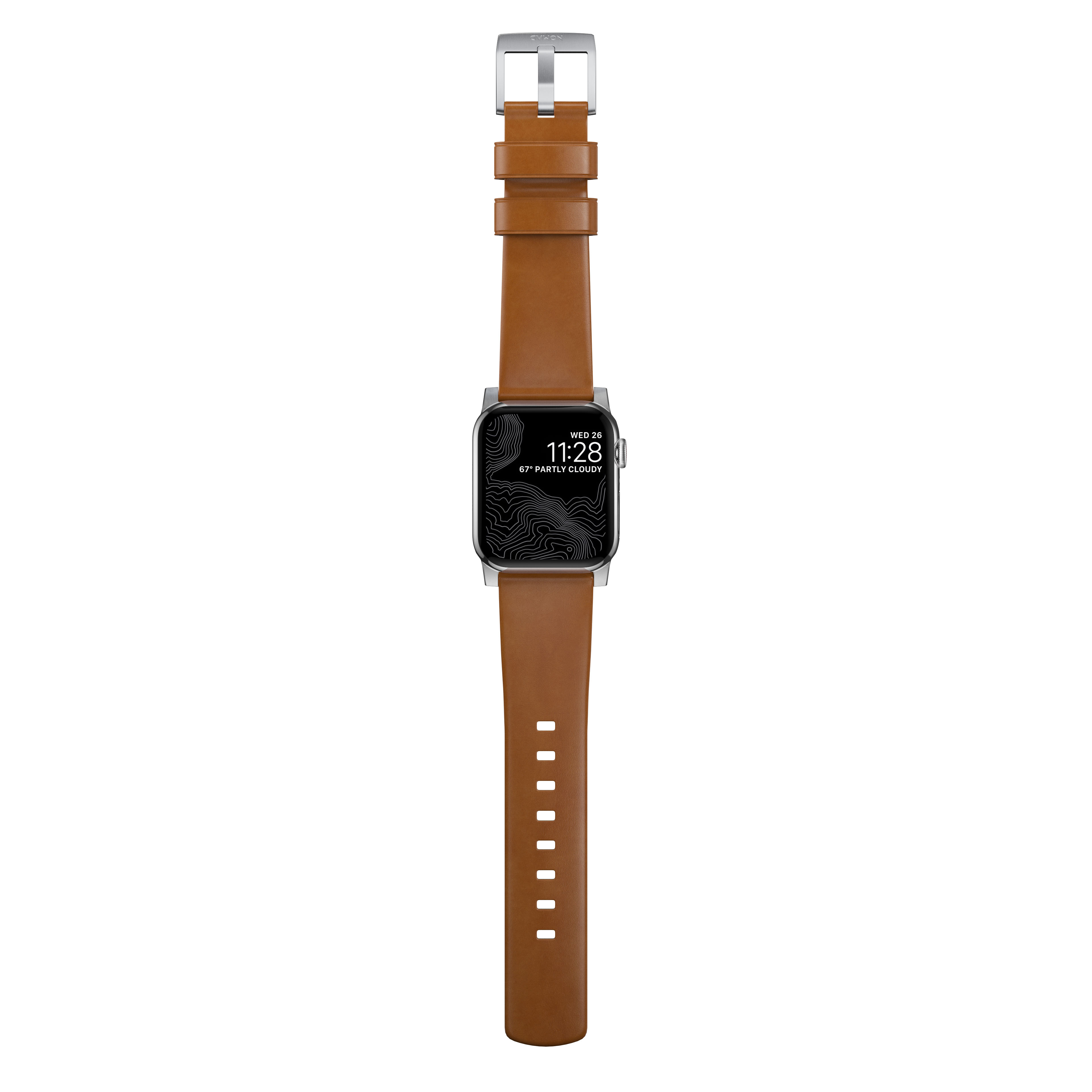 Apple Watch 42/44/45/49 mm Modern Leather Band English Tan (Silver Hardware)