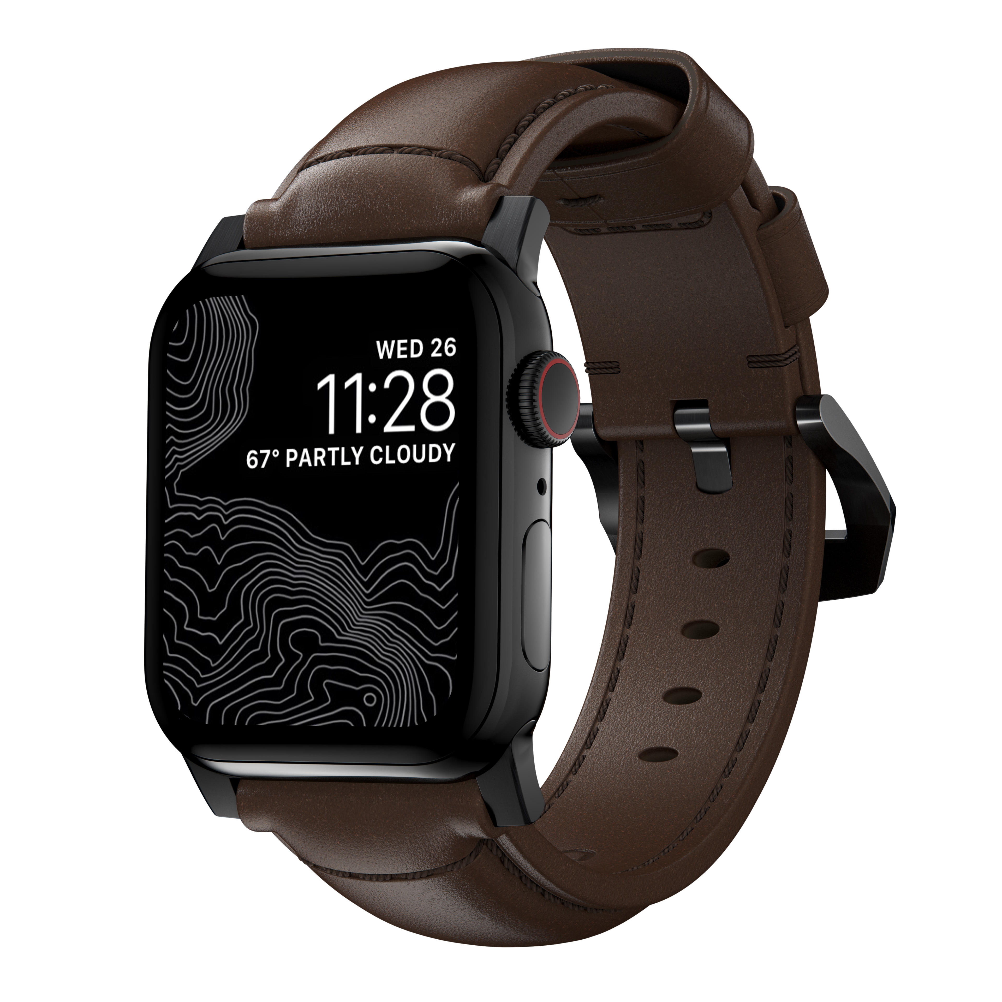 Apple Watch 45mm Series 9 Traditional Band Rustic Brown (Black Hardware)