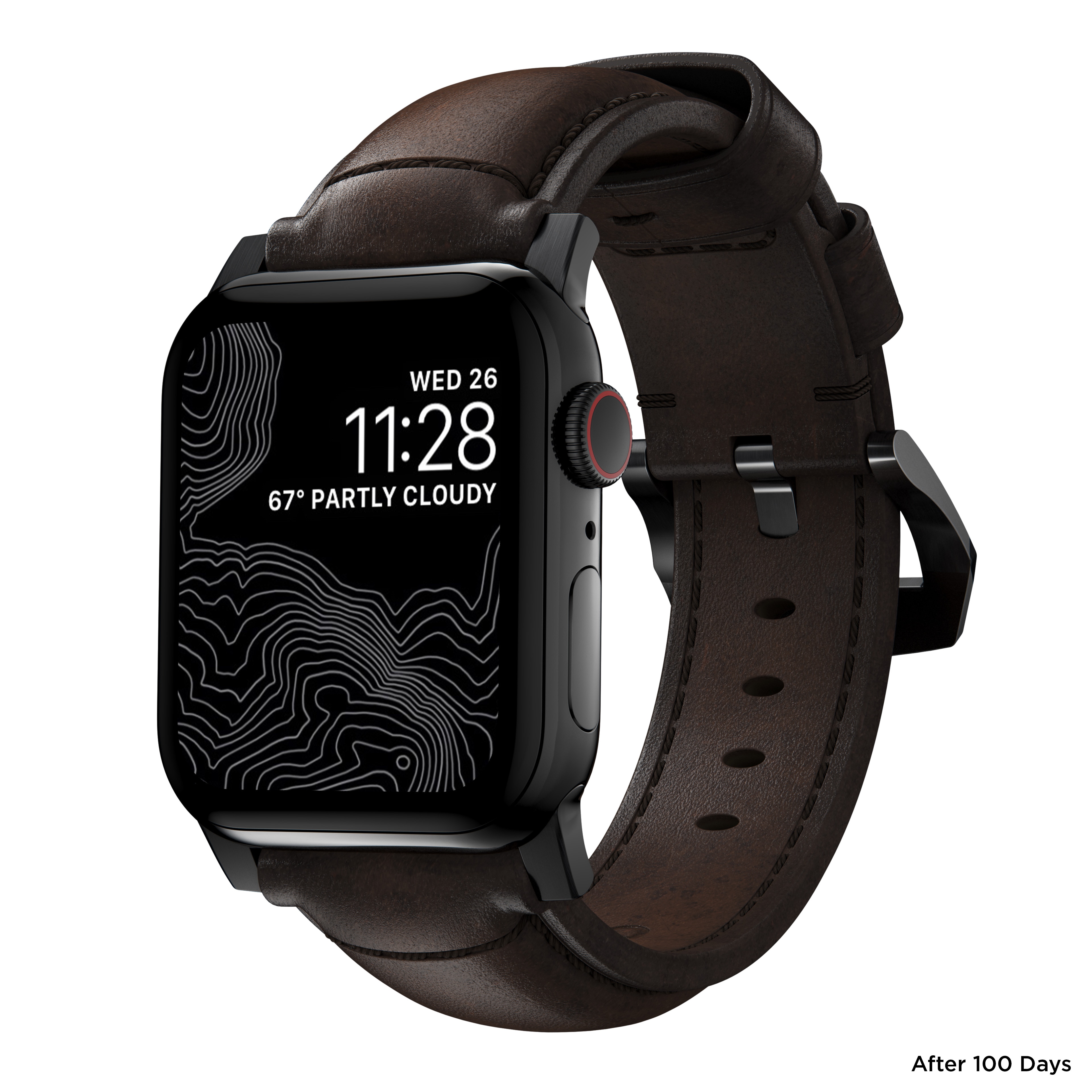 Apple Watch SE 44mm Traditional Band Rustic Brown (Black Hardware)