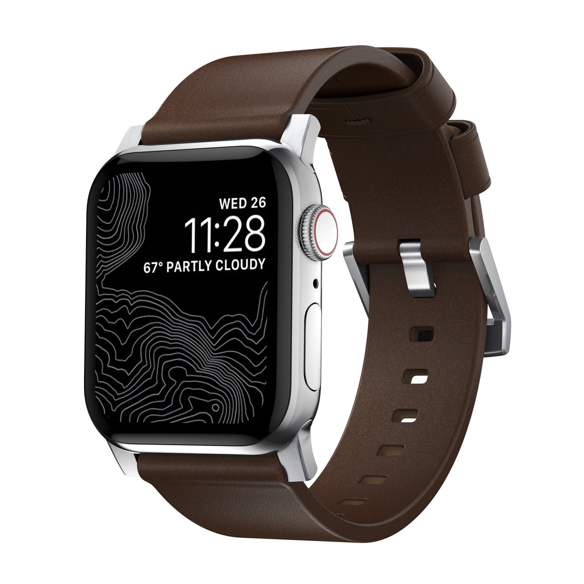 Apple Watch 45mm Series 7 Modern Band Horween Leather Rustic Brown (Silver Hardware)