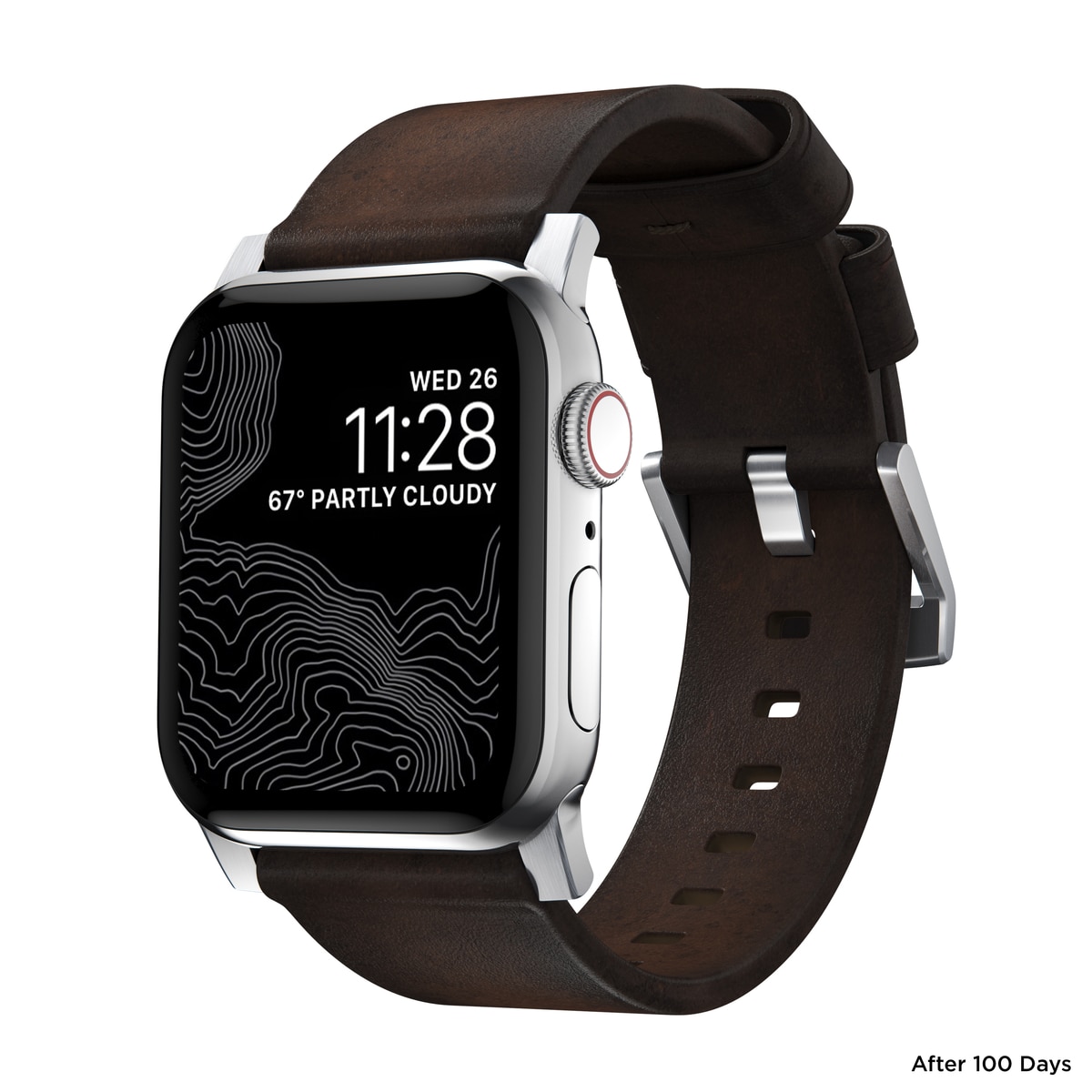 Apple Watch 44mm Modern Band Horween Leather Rustic Brown (Silver Hardware)