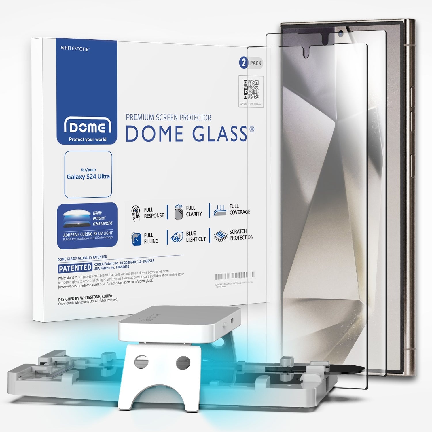 Whitestone Samsung Galaxy S24 Ultra Dome Glass Screen Protector (2-pack)
