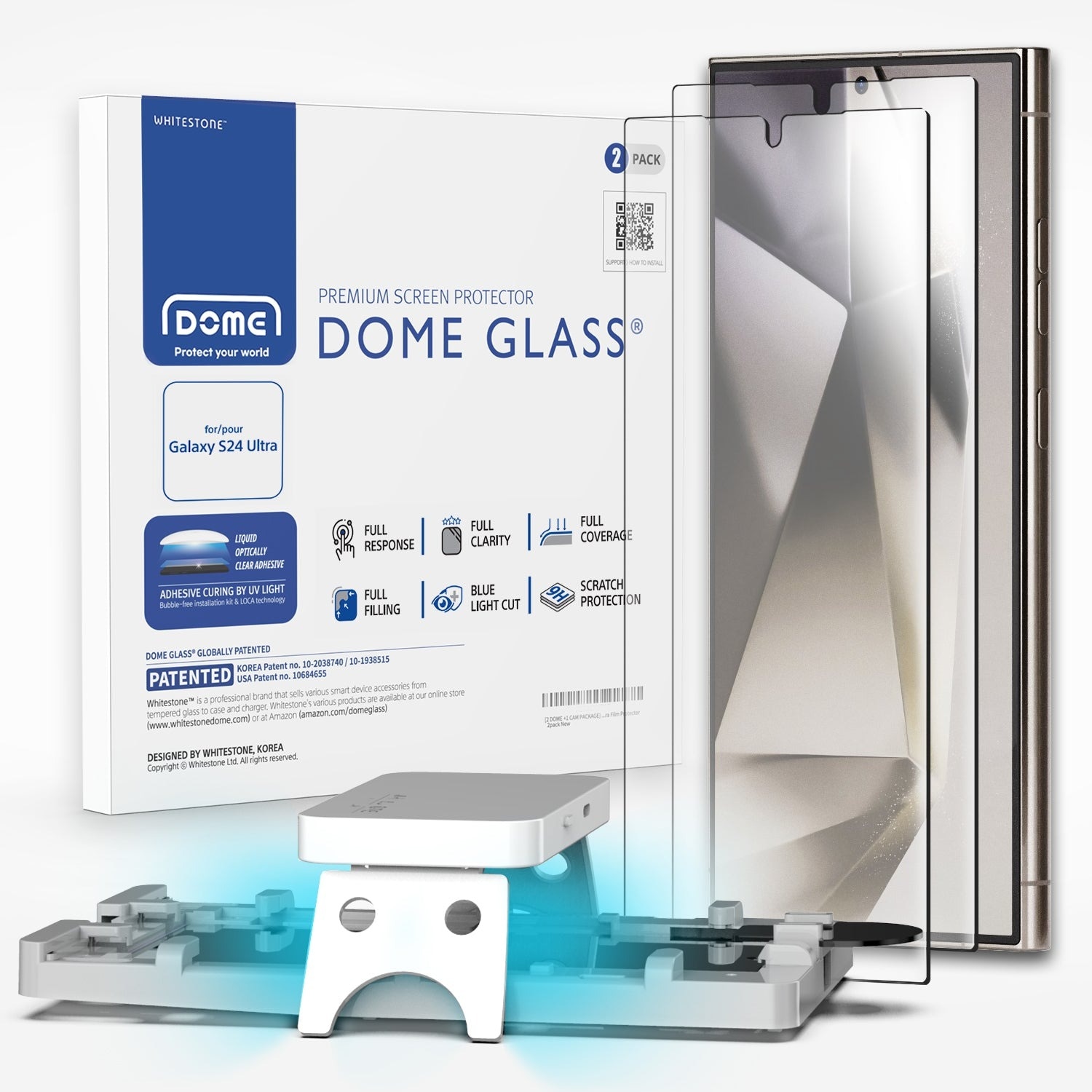 Whitestone Samsung Galaxy S24 Ultra Dome Glass Screen Protector (2