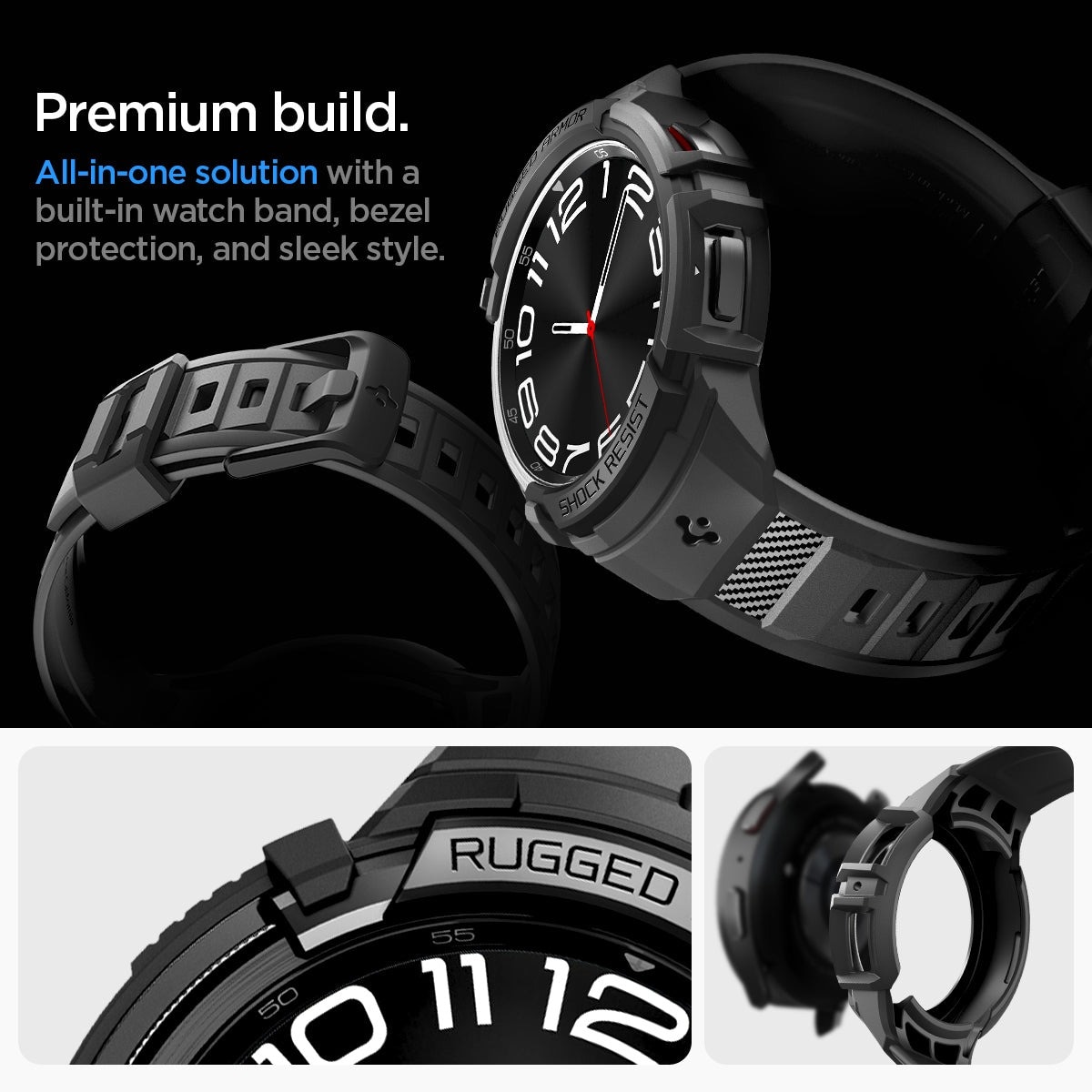 Samsung Galaxy Watch 6 Classic 43mm Case Rugged Armor Pro Black