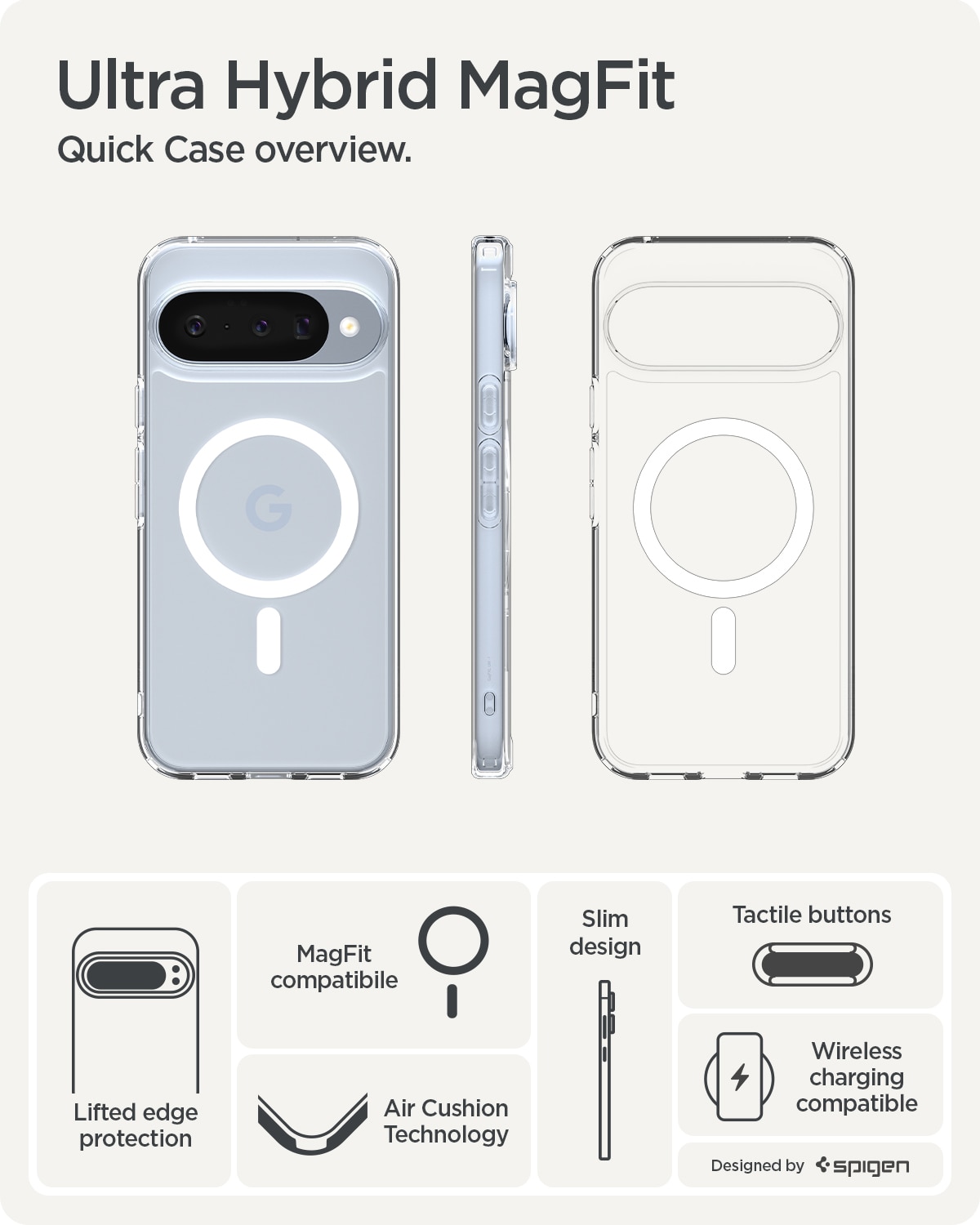 Google Pixel 10 Pro Case Ultra Hybrid MagSafe Clear White