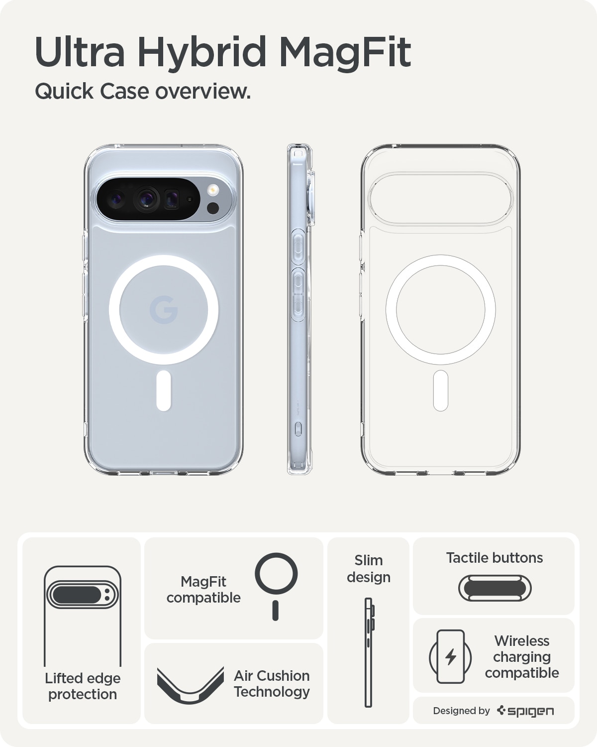 Google Pixel 10 Pro XL Case Ultra Hybrid MagSafe Clear White