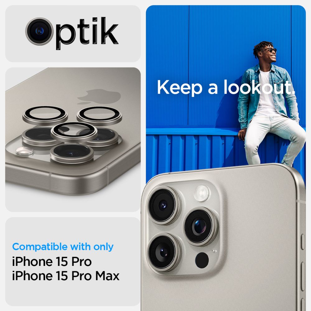 iPhone 15 Pro EZ Fit Optik Pro Lens Protector Natural Titanium