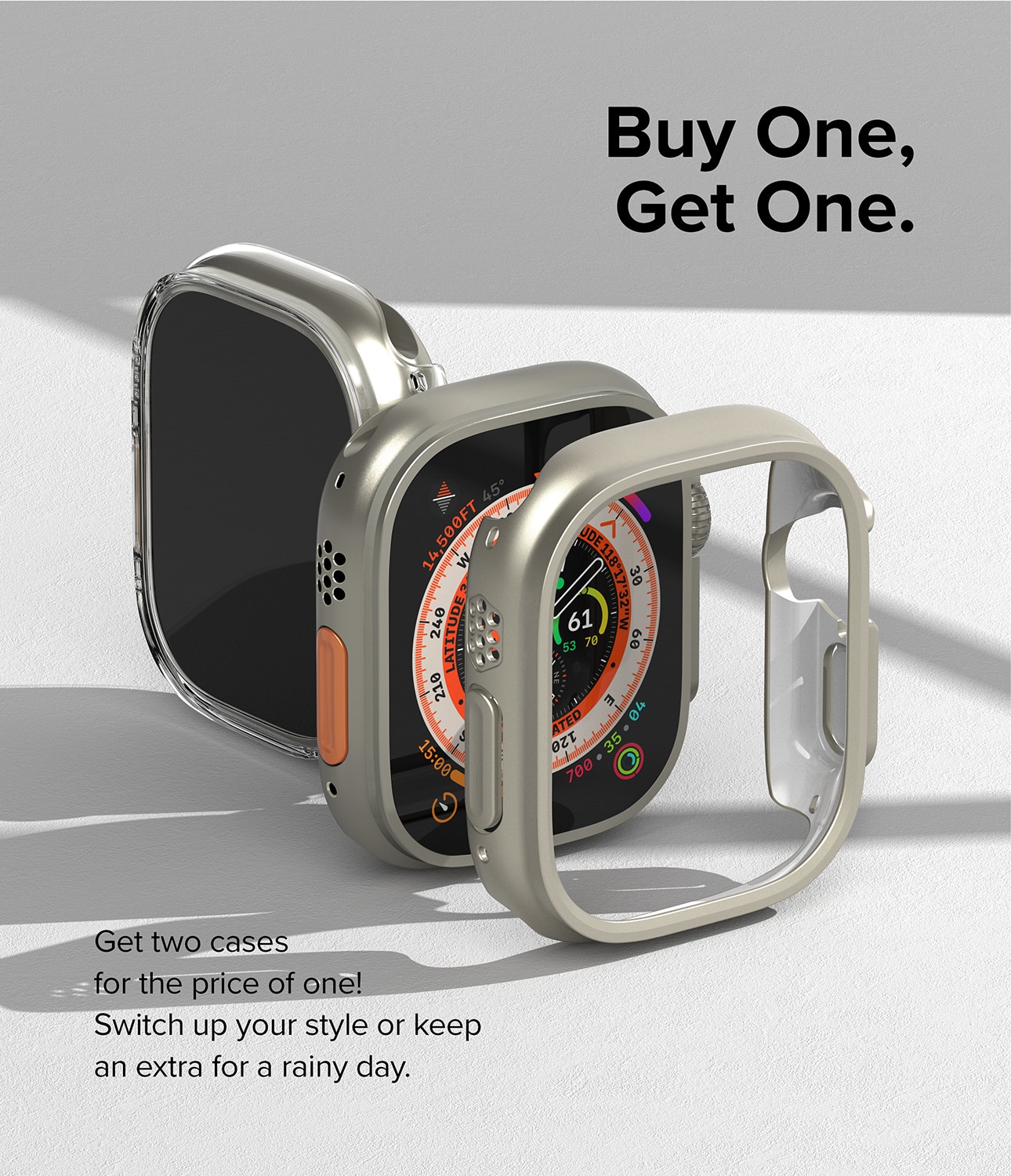 Apple Watch Ultra 2 49mm Slim Case (2-pack) Titanium Gray & Clear