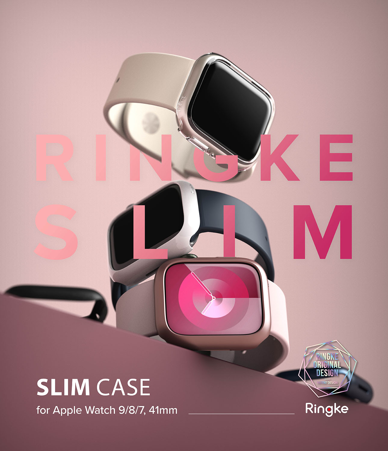 Apple Watch 41mm Series 9 Slim Case (2-pack) Pink & Clear