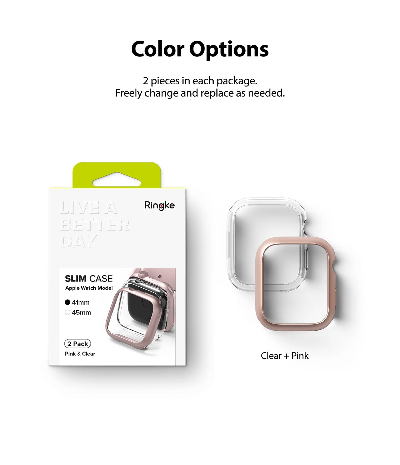 Apple Watch 41mm Series 7 Slim Case (2-pack) Pink & Clear
