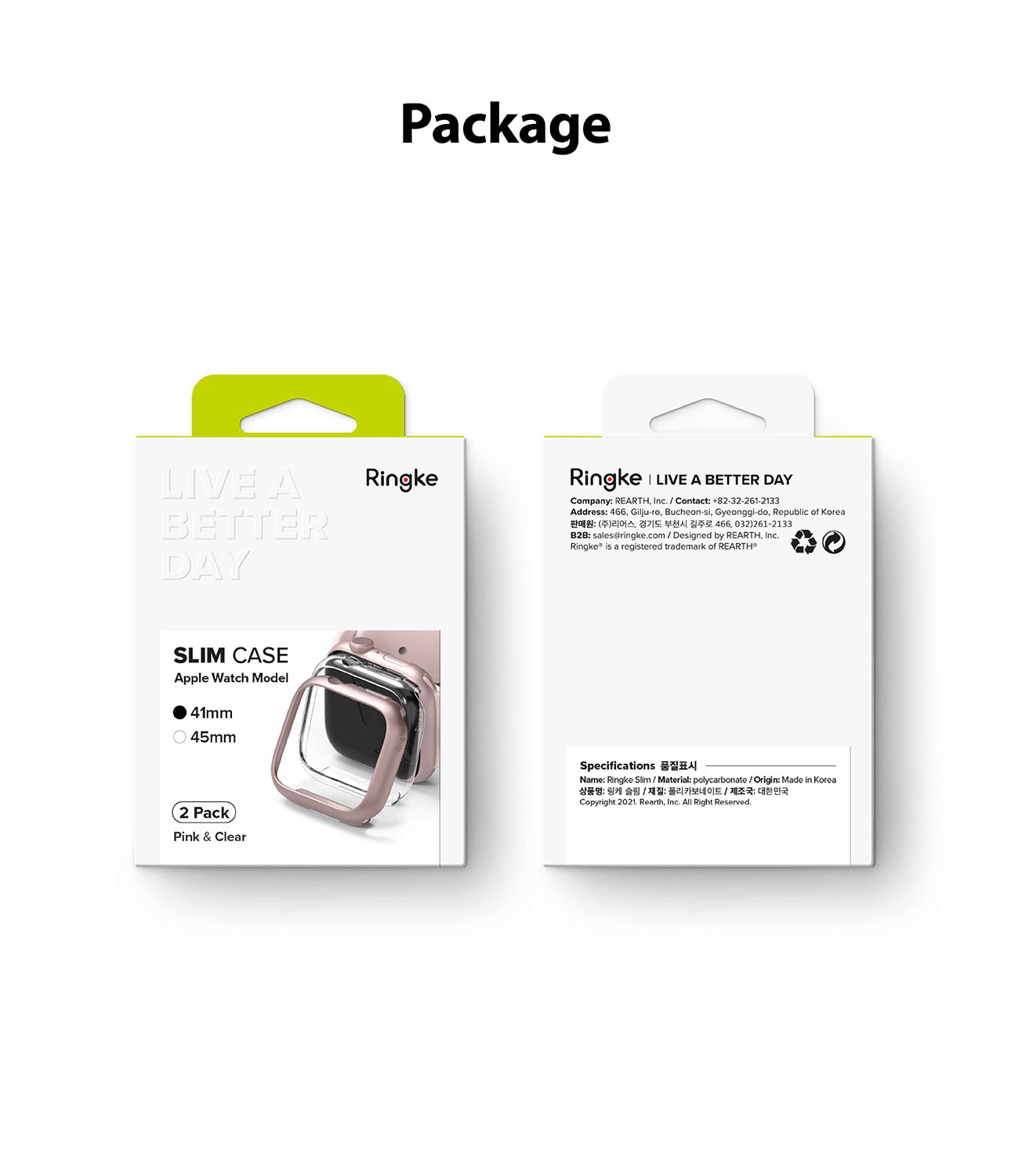 Apple Watch 41mm Series 8 Slim Case (2-pack) Pink & Clear