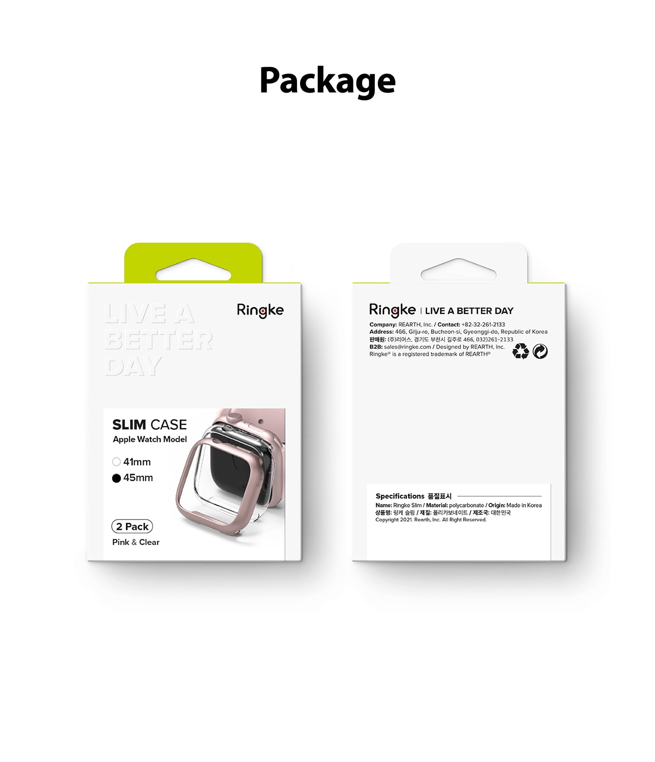 Apple Watch 45mm Series 9 Slim Case (2-pack) Pink & Clear