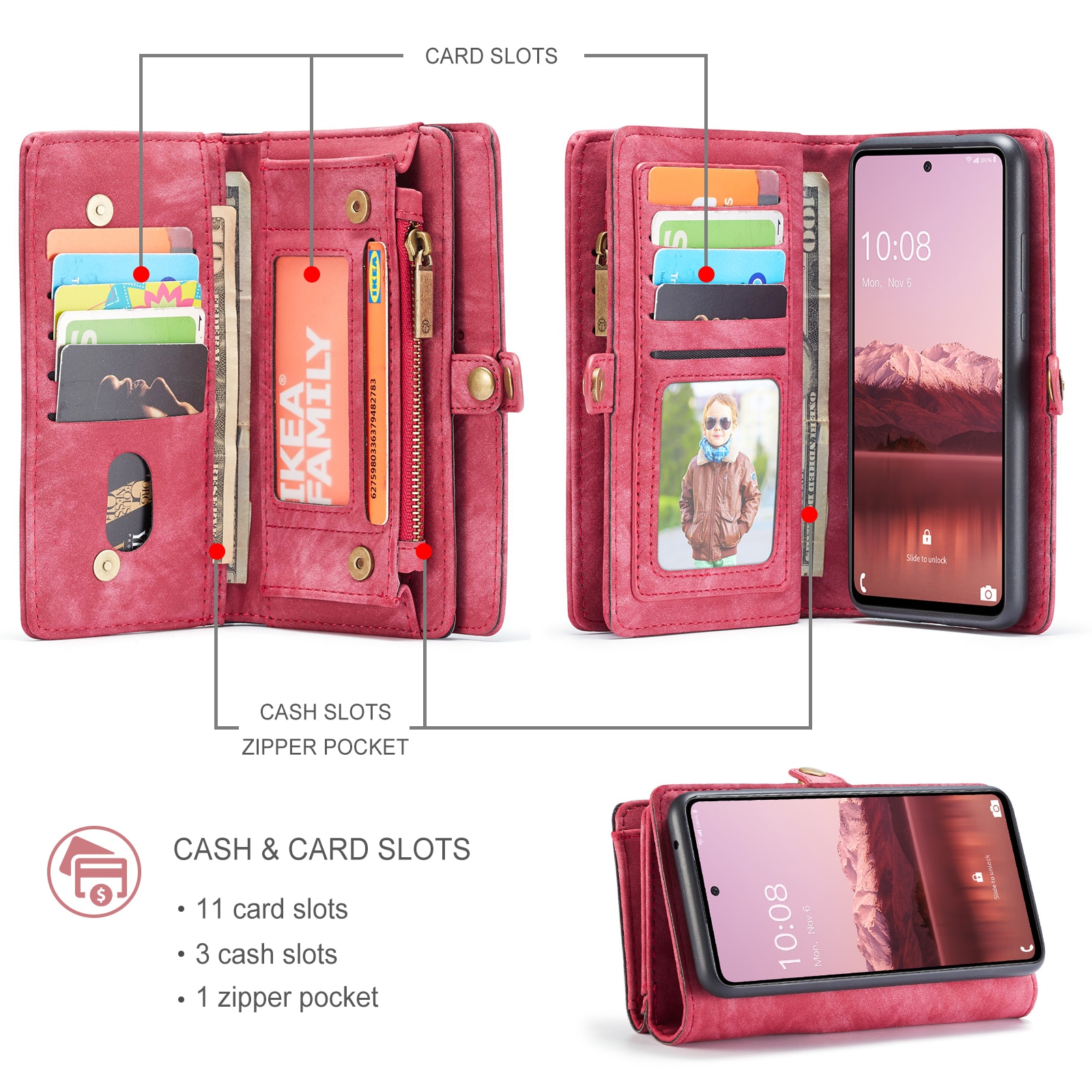 Samsung Galaxy A53 Multi-slot Wallet Case Red