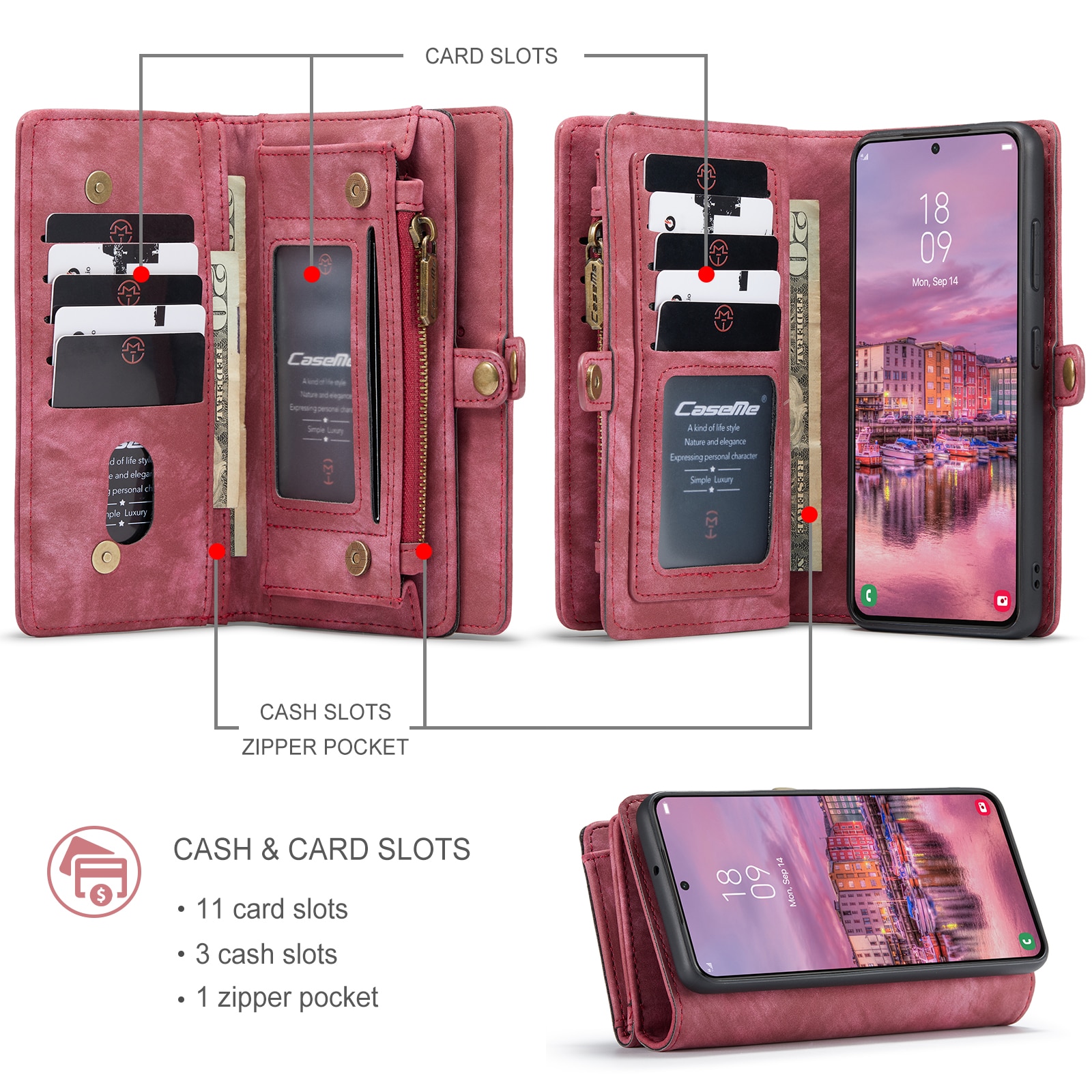 Samsung Galaxy S22 Plus Multi-slot Wallet Case Red