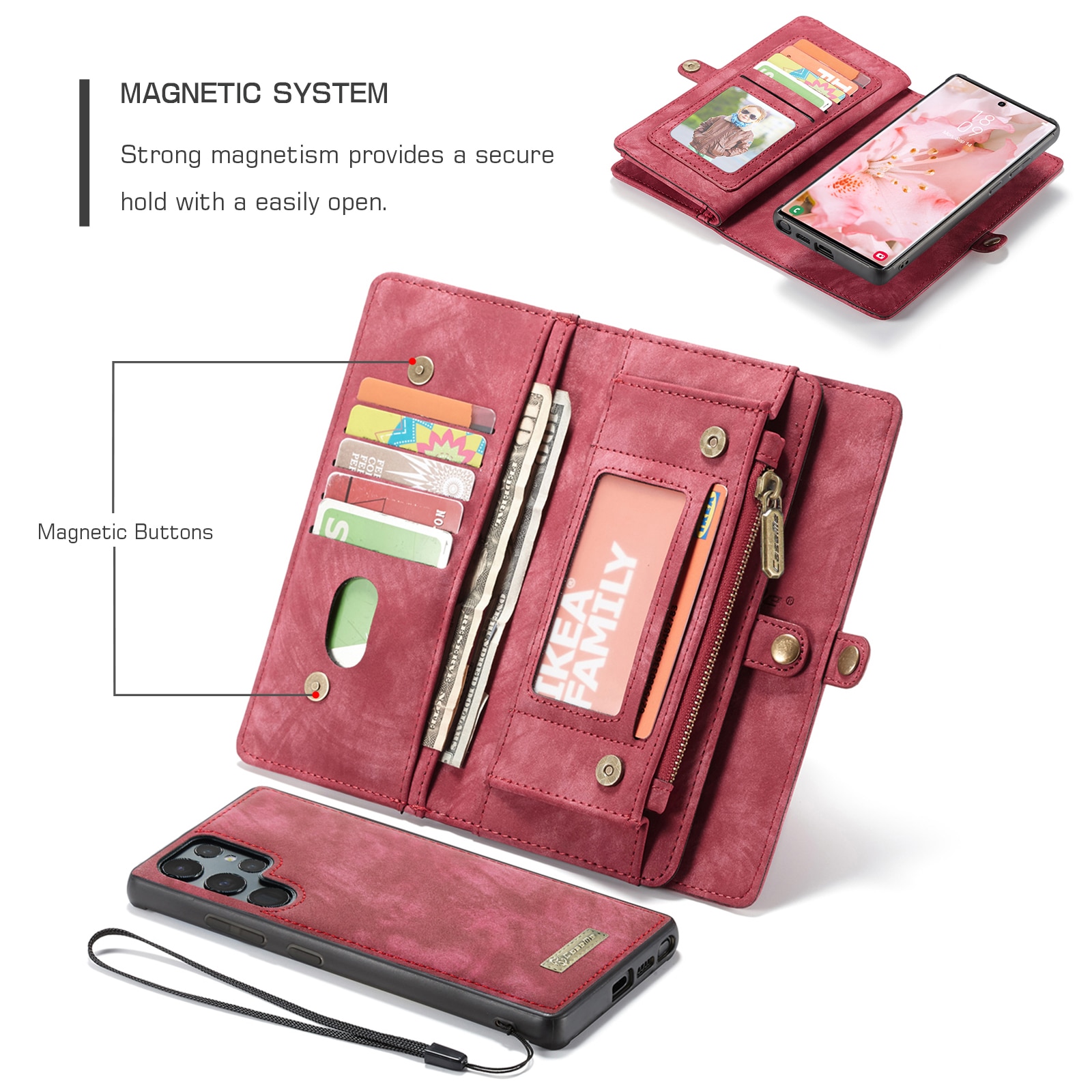 Samsung Galaxy S22 Ultra Multi-slot Wallet Case Red