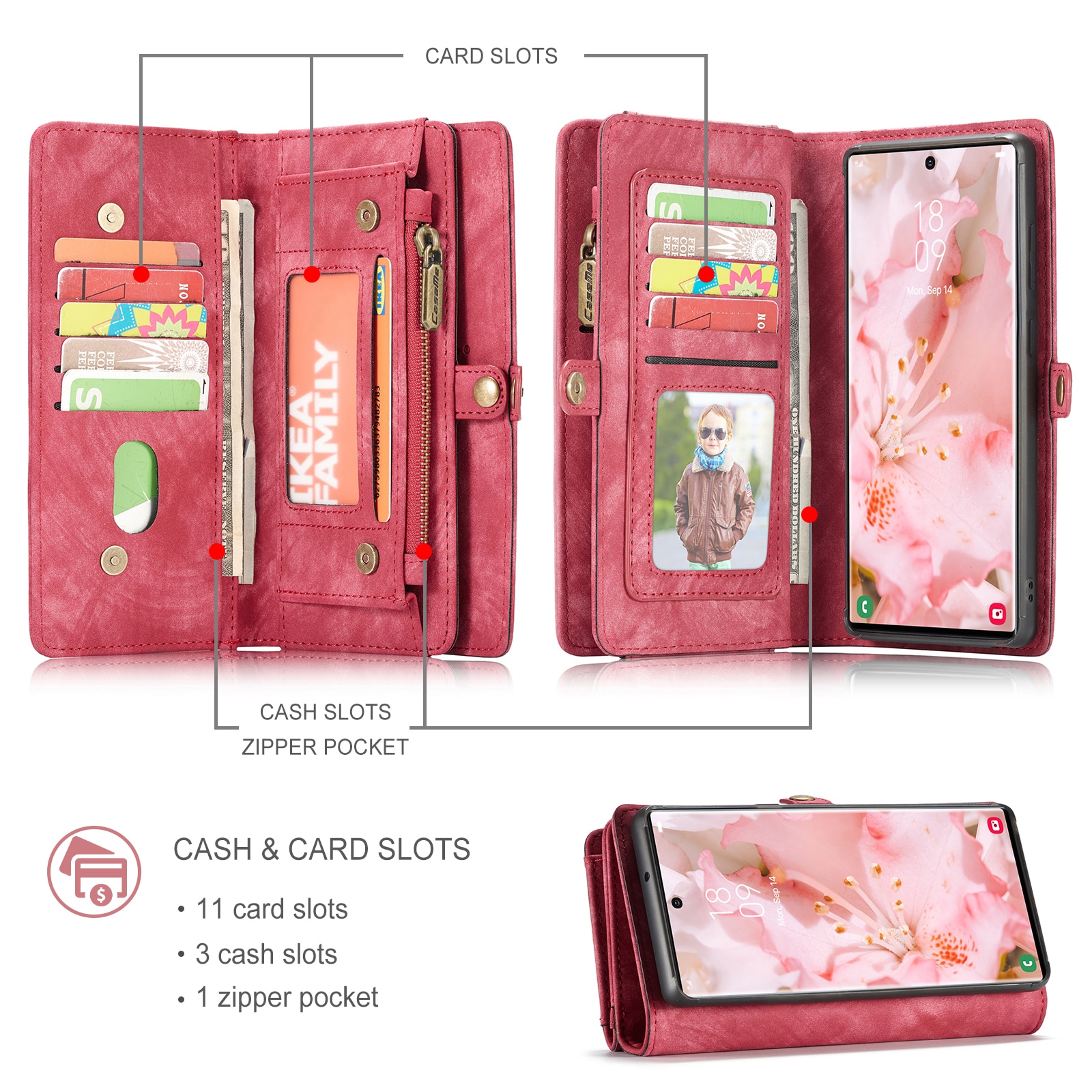 Samsung Galaxy S22 Ultra Multi-slot Wallet Case Red