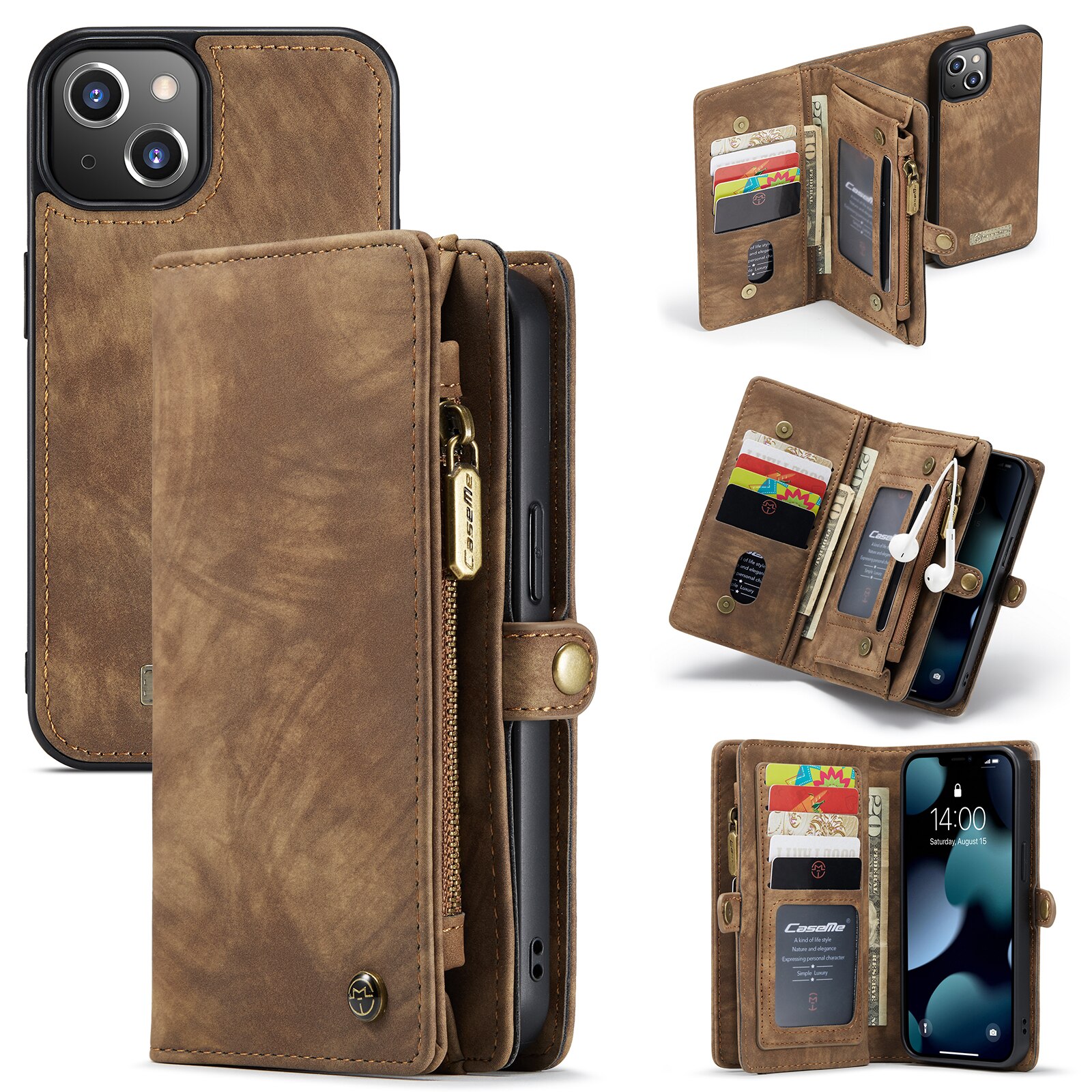 iPhone 13 Multi-slot Wallet Case Brown