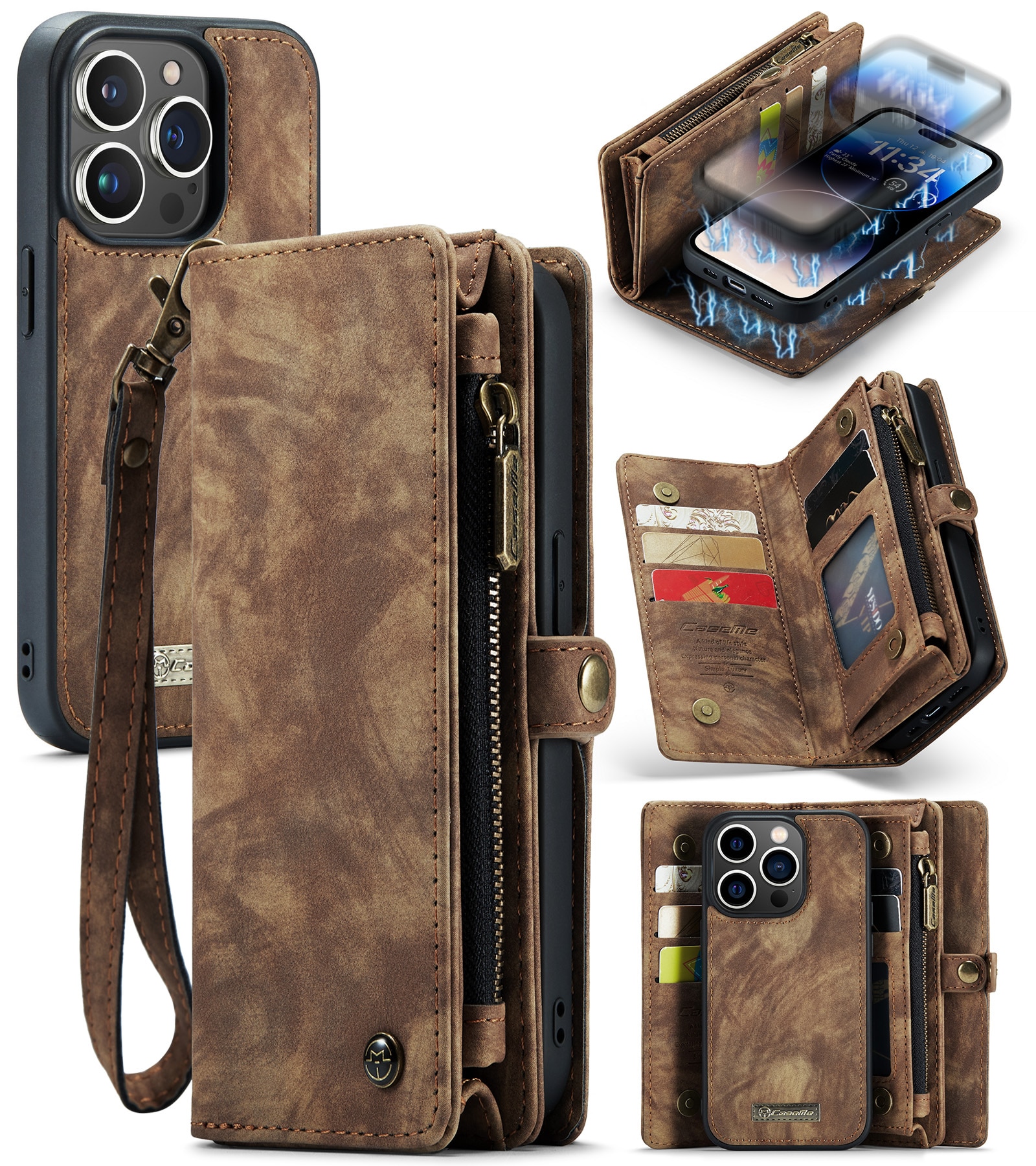 iPhone 14 Pro Max Multi-slot Wallet Case Brown