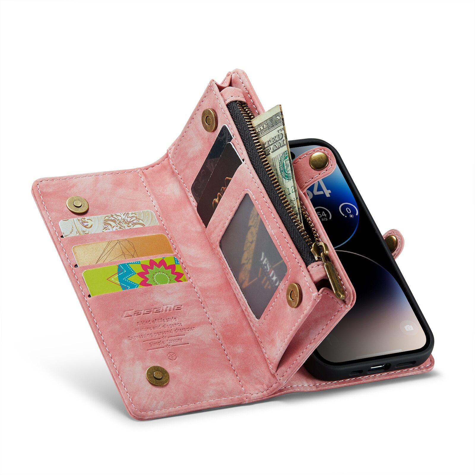 iPhone 14 Pro Max Multi-slot Wallet Case Pink