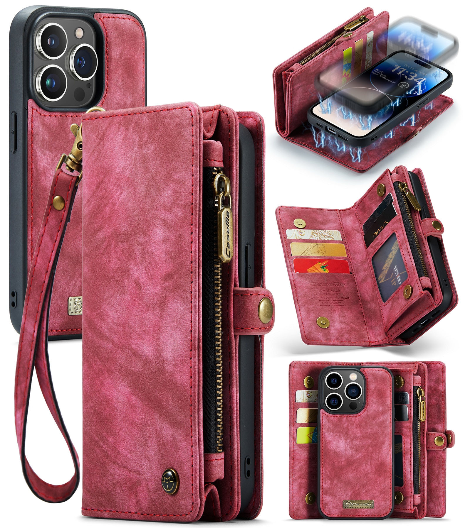 iPhone 14 Pro Max Multi-slot Wallet Case Red