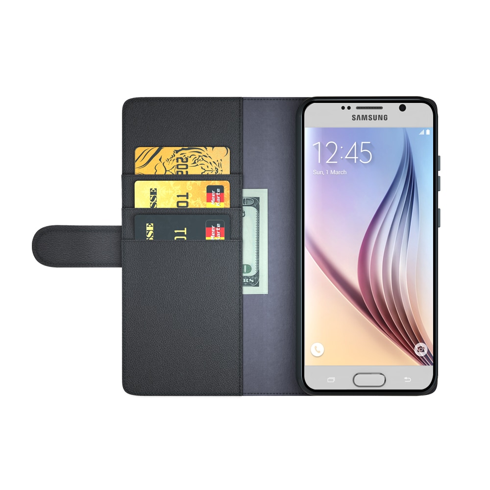 Samsung Galaxy S6 Edge Genuine Leather Wallet Case Black