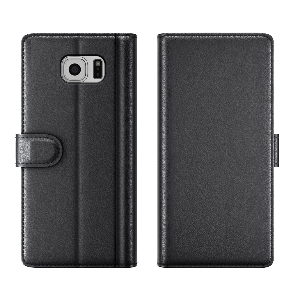 Samsung Galaxy S6 Edge Plus Genuine Leather Wallet Case Black