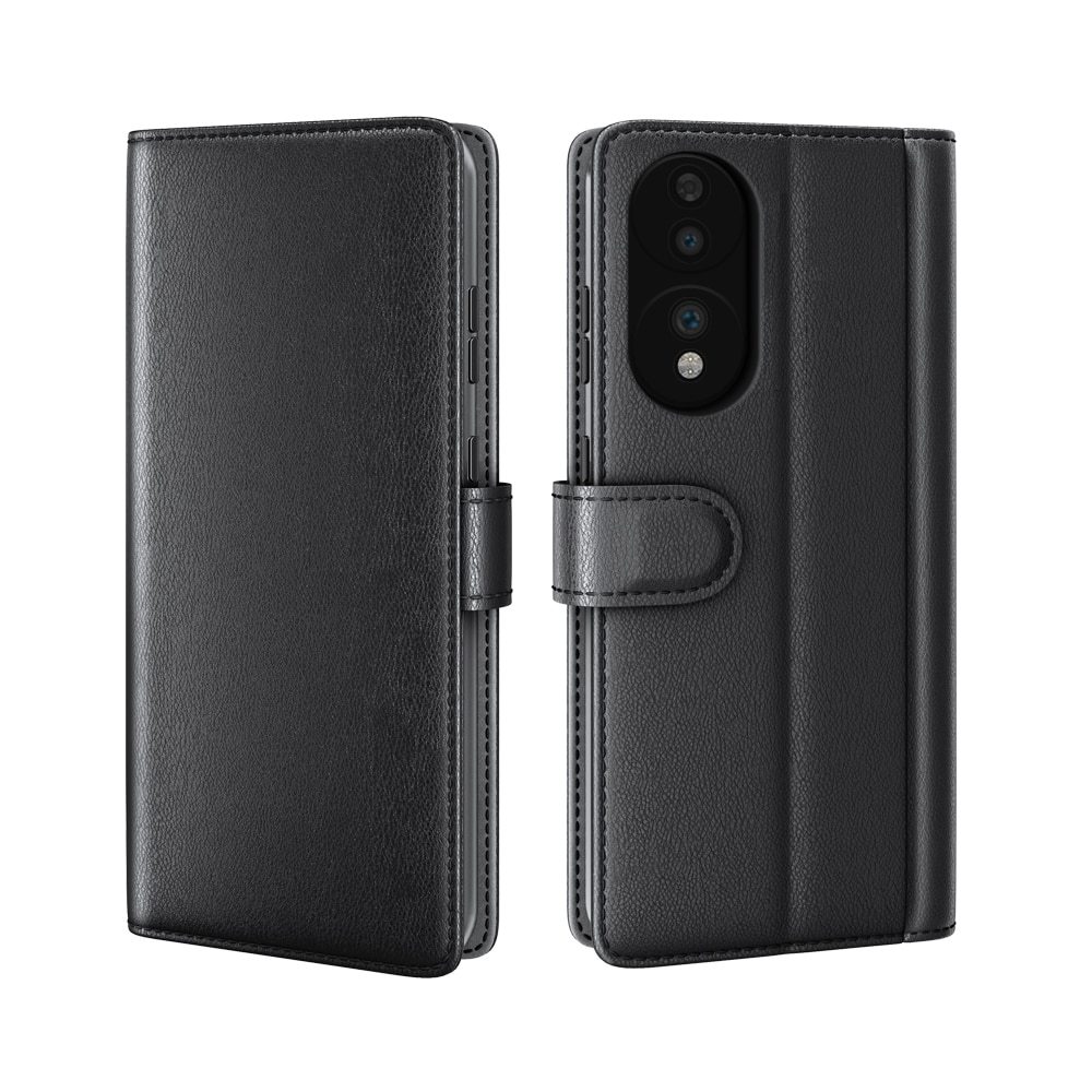 Honor 70 Genuine Leather Wallet Case Black