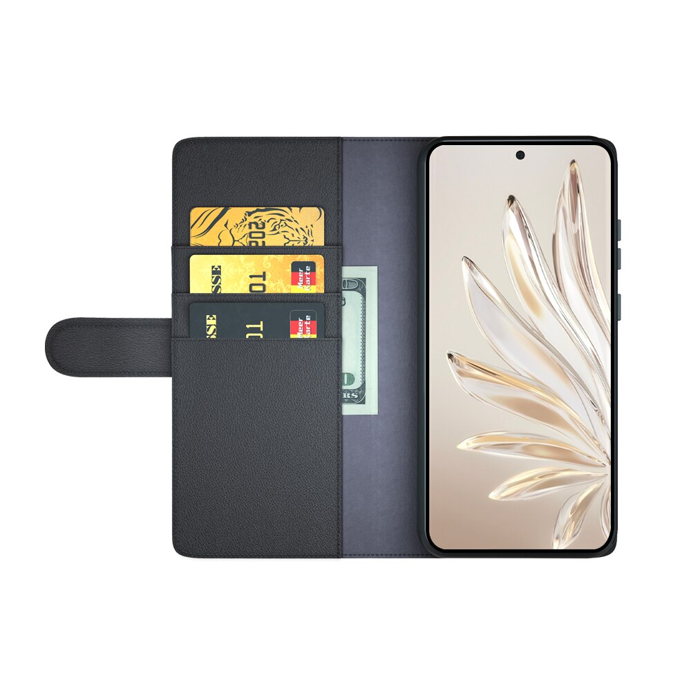  Honor 70 Genuine Leather Wallet Case Black