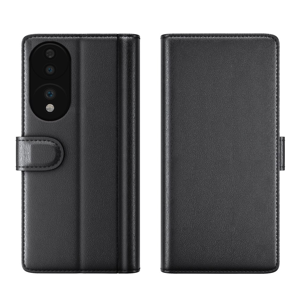 Honor 70 Genuine Leather Wallet Case Black