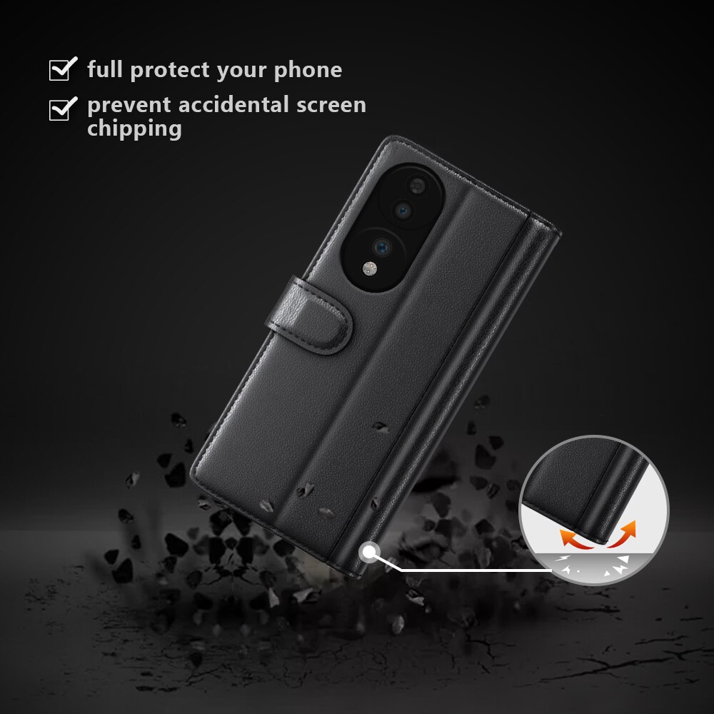  Honor 70 Genuine Leather Wallet Case Black