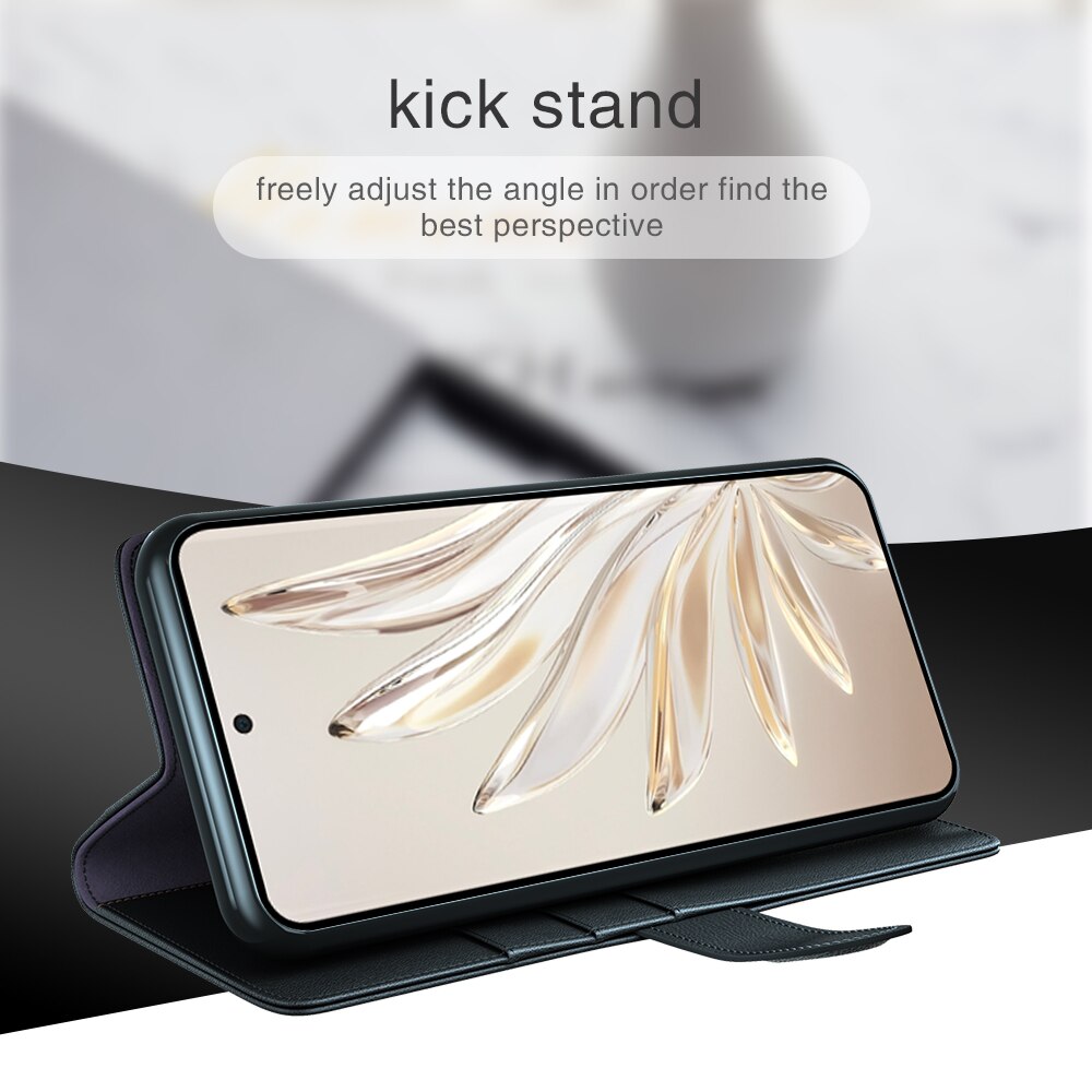  Honor 70 Genuine Leather Wallet Case Black