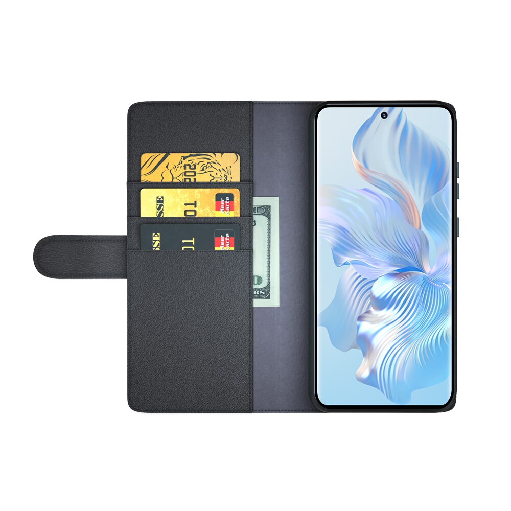  Honor 80 Genuine Leather Wallet Case Black