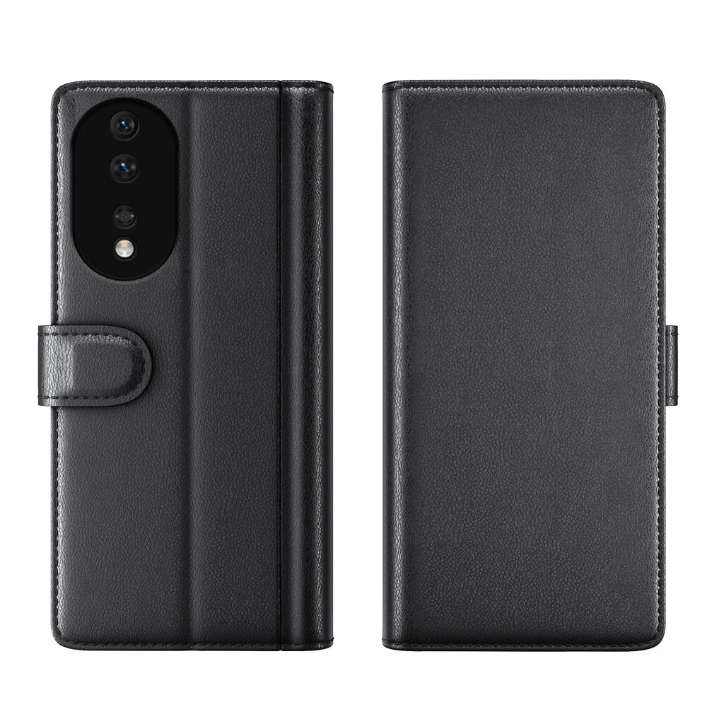 Honor 80 Genuine Leather Wallet Case Black