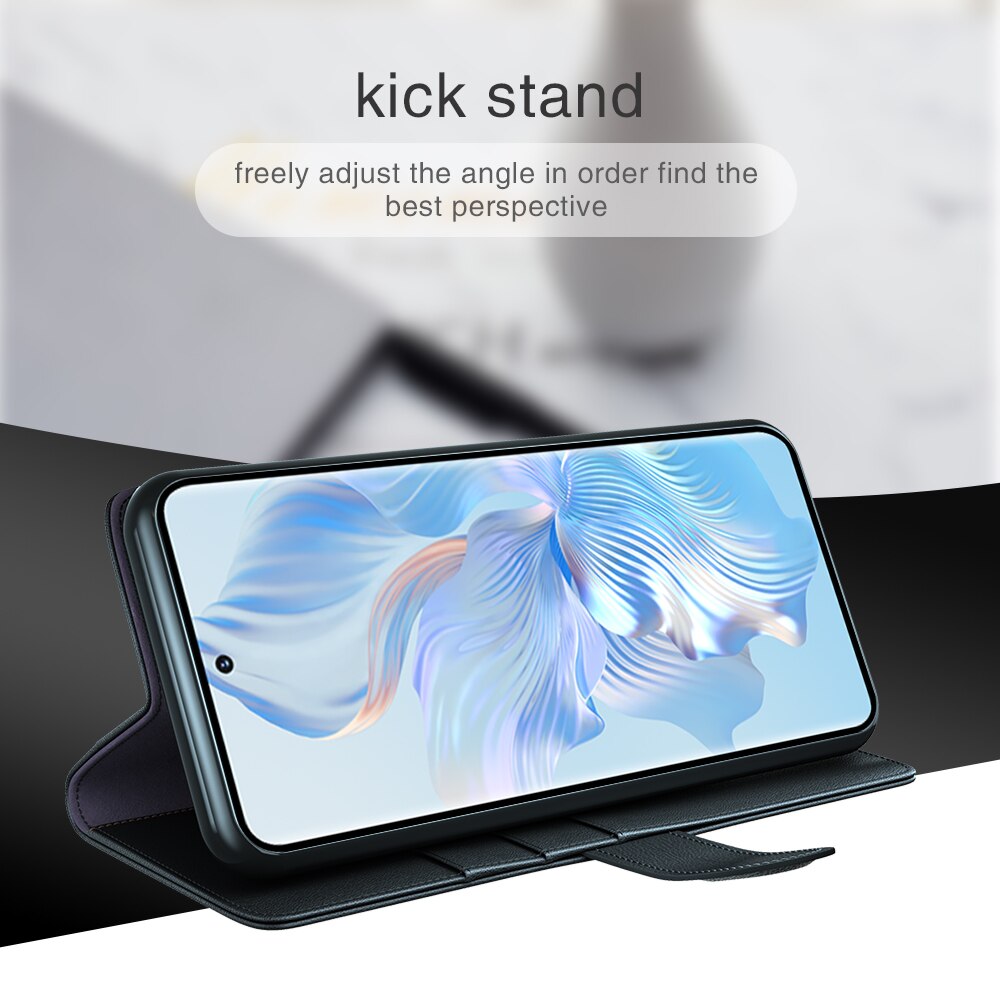  Honor 80 Genuine Leather Wallet Case Black