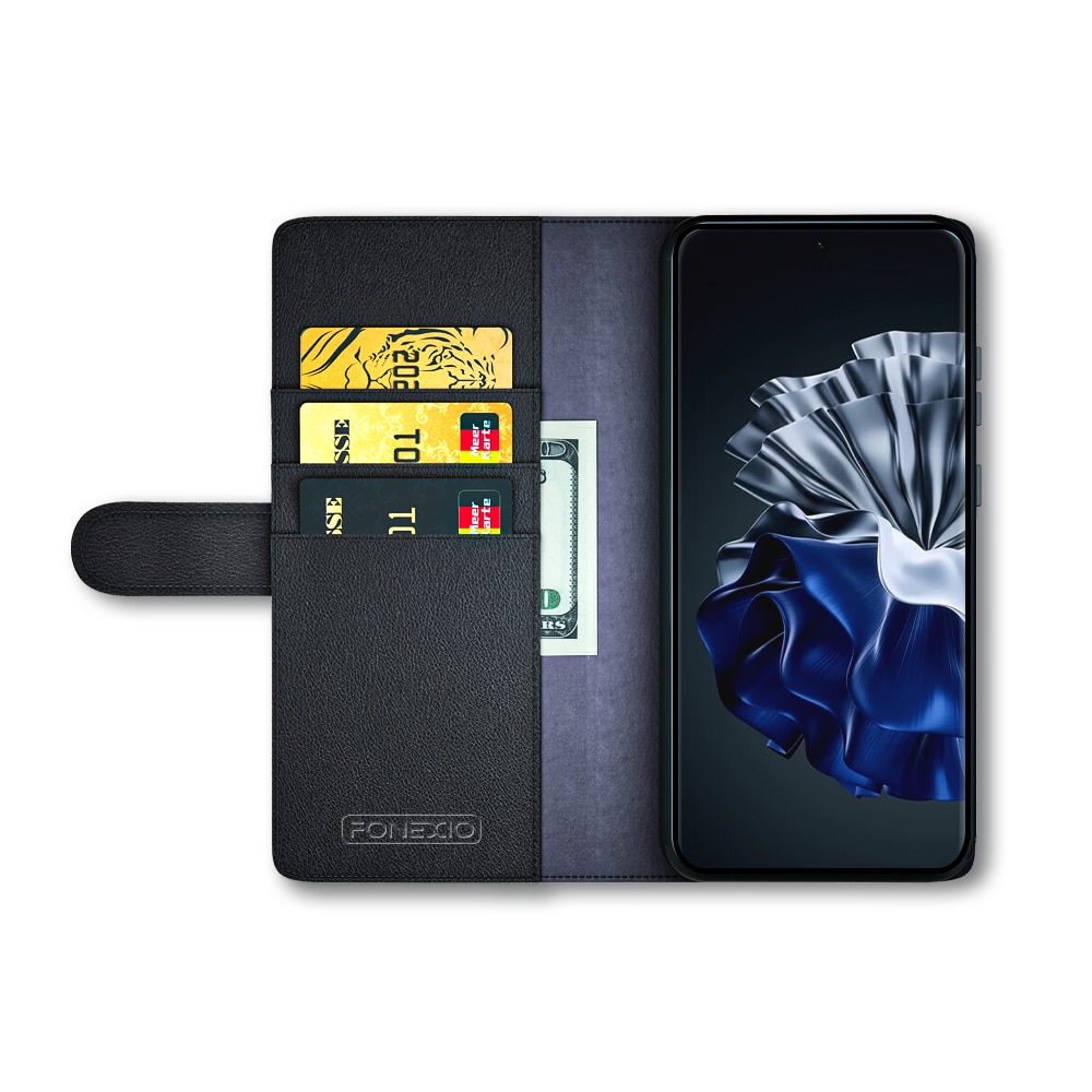 Huawei P60/P60 Pro Genuine Leather Wallet Case Black