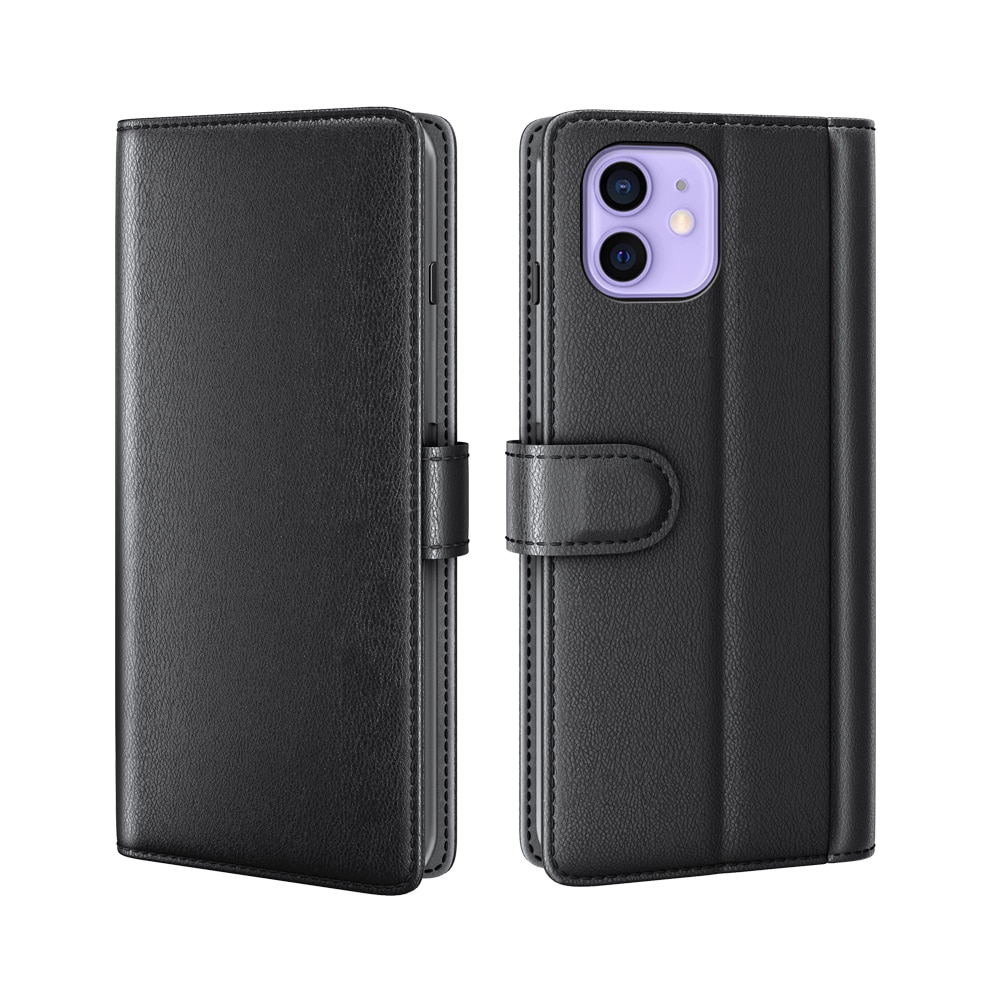 iPhone 12 Mini Genuine Leather Wallet Case Black