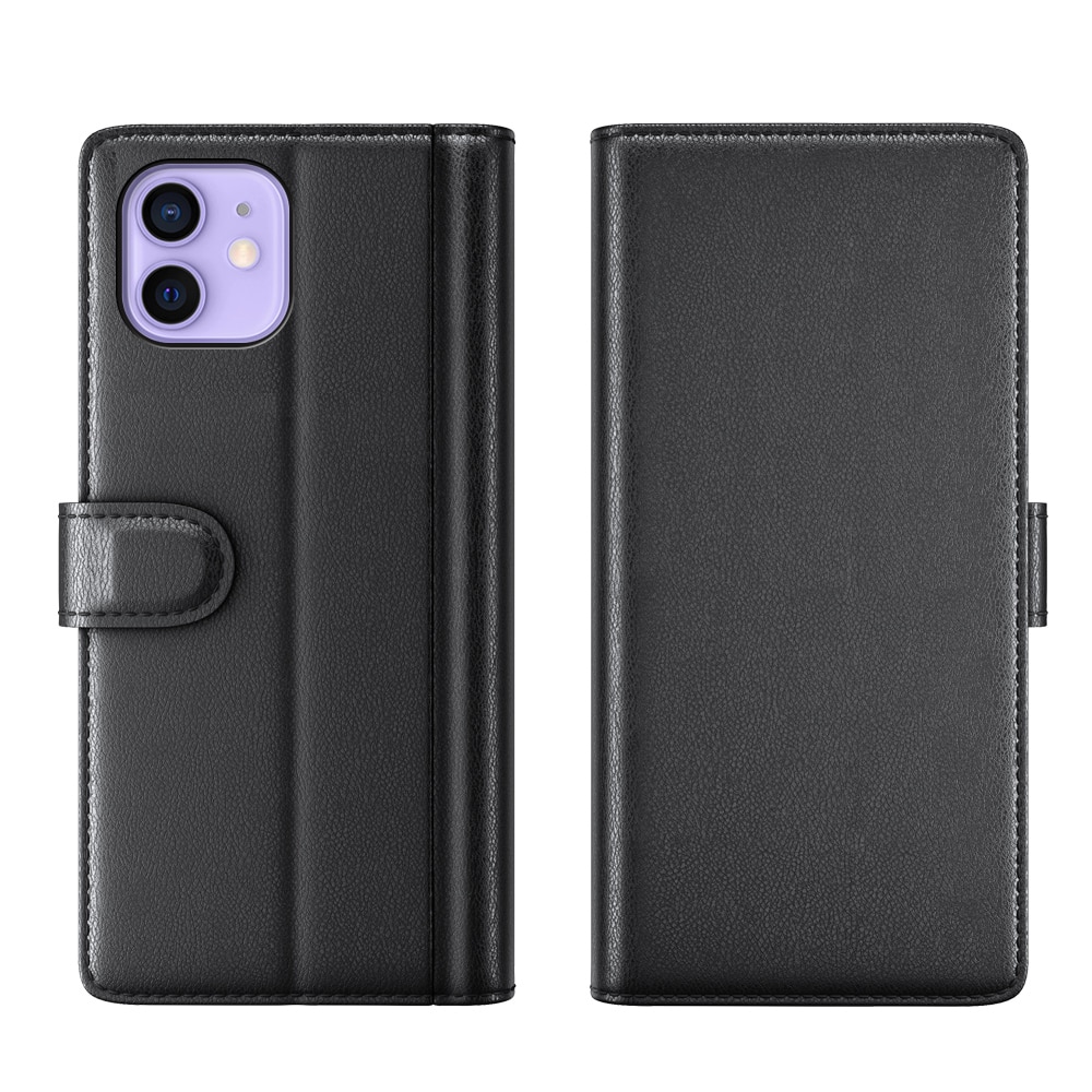 iPhone 12/12 Pro Genuine Leather Wallet Case Black