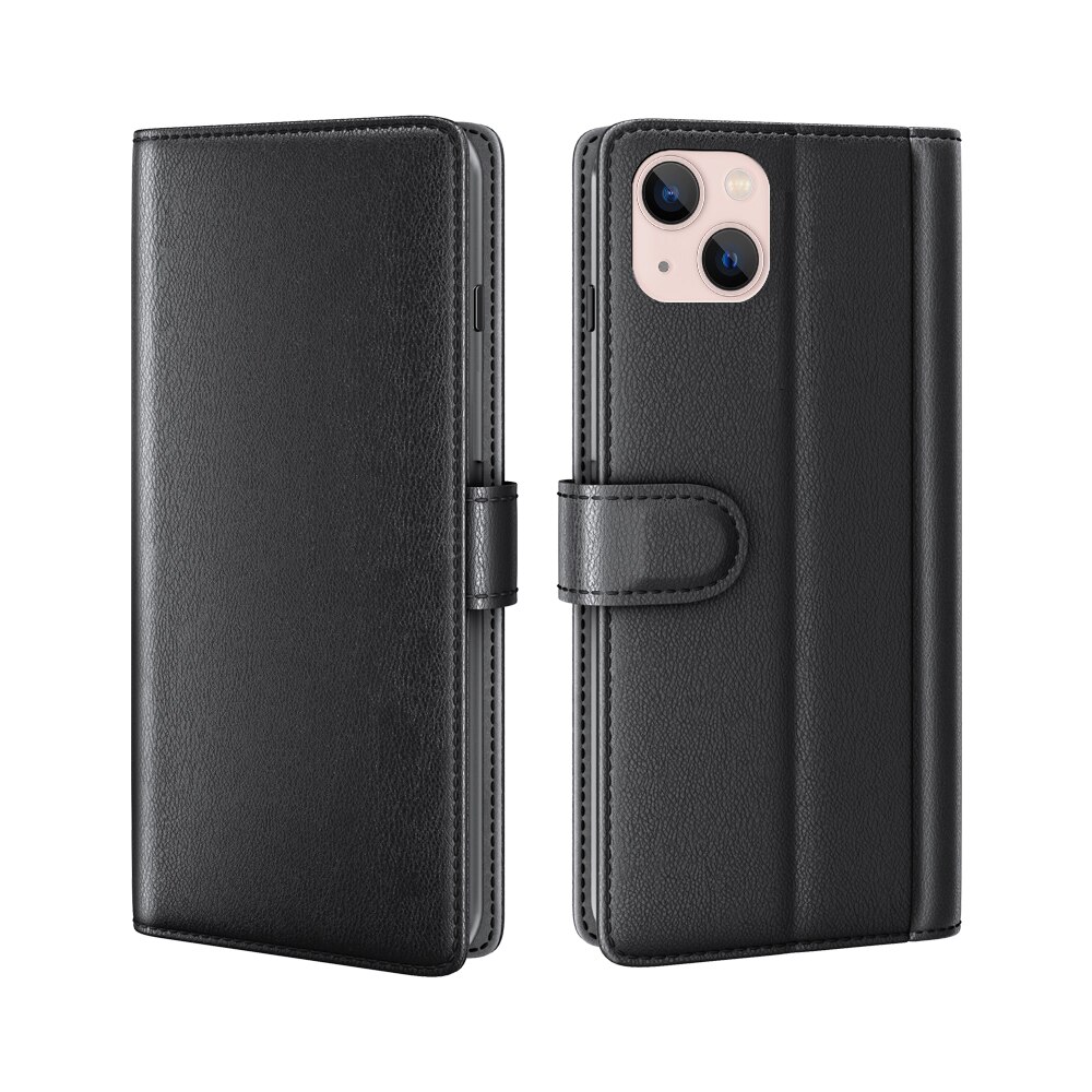 iPhone 14 Genuine Leather Wallet Case Black