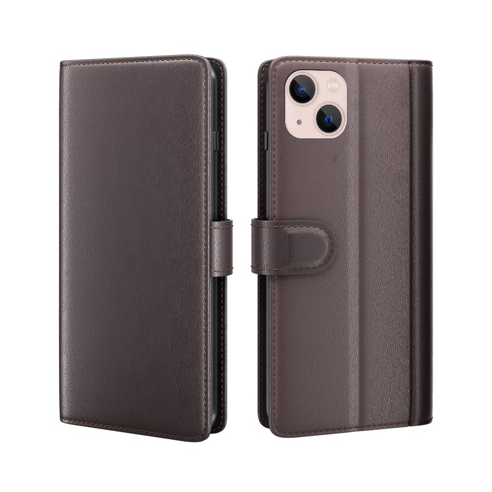 iPhone 14 Plus Genuine Leather Wallet Case Brown