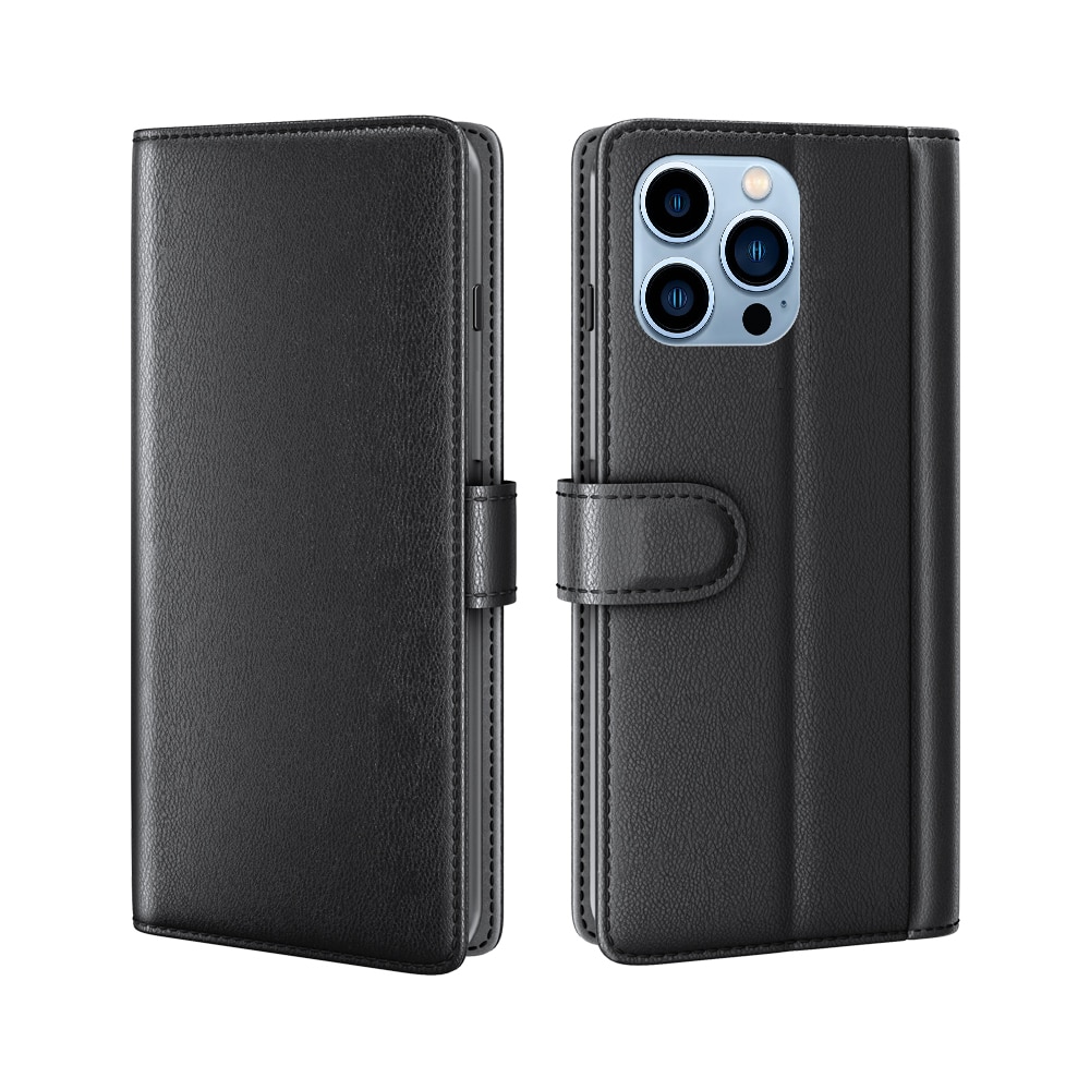iPhone 14 Pro Max Genuine Leather Wallet Case Black