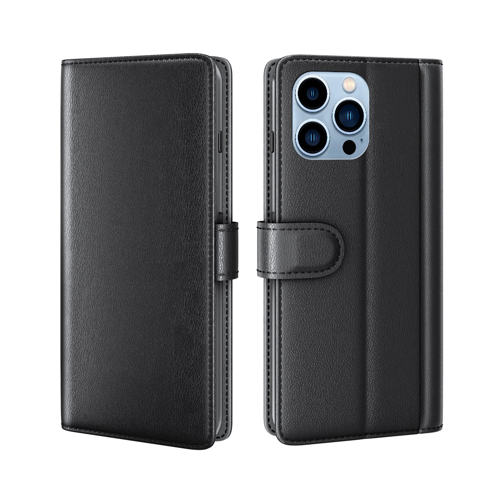 iPhone 14 Pro Genuine Leather Wallet Case Black