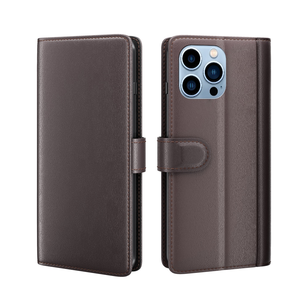 iPhone 14 Pro Max Genuine Leather Wallet Case Brown