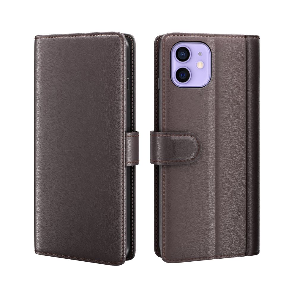iPhone 12 Mini Genuine Leather Wallet Case Brown