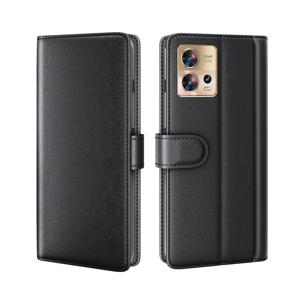 Motorola Edge 30 Fusion Genuine Leather Wallet Case Black