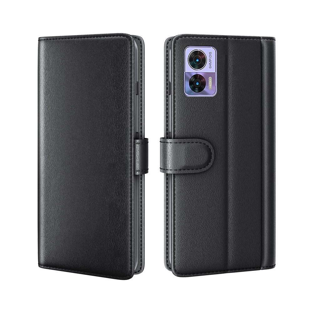 Motorola Edge 30 Neo Genuine Leather Wallet Case Black