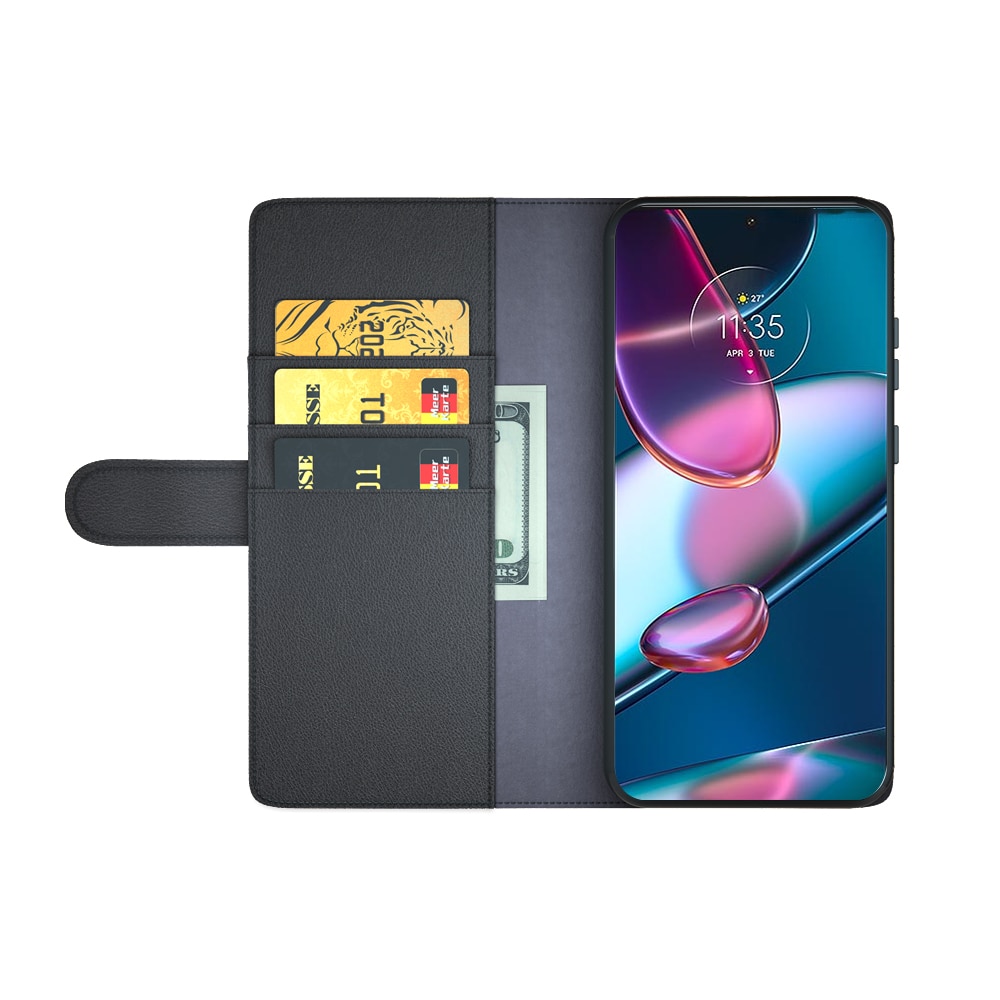Motorola Edge 30 Pro Genuine Leather Wallet Case Black